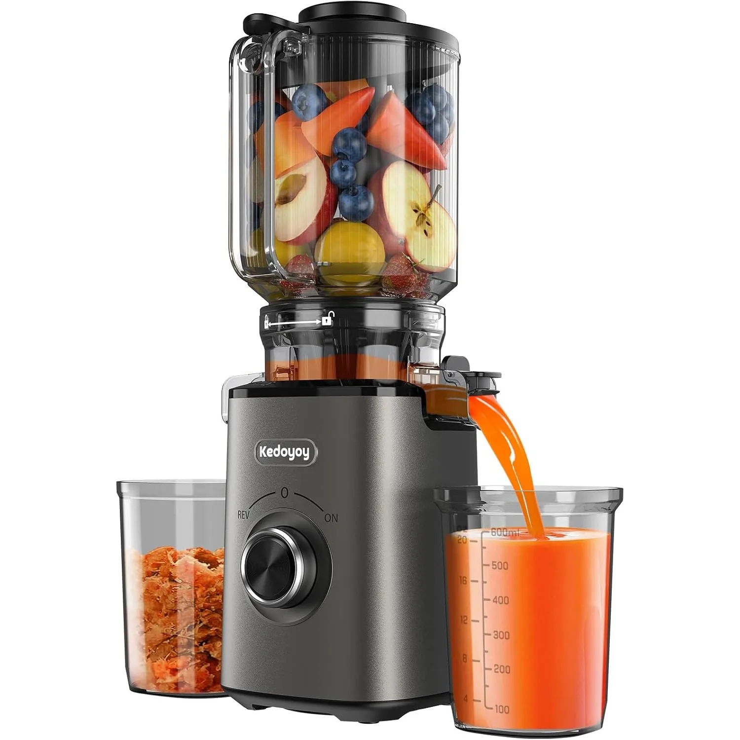 Entsafter Gemüse und Obst Testsieger, 1,8L Slow Juicer mit 130 MM XL-Einfüllschacht, 600 mL Saftbehälter, Elektrische J…