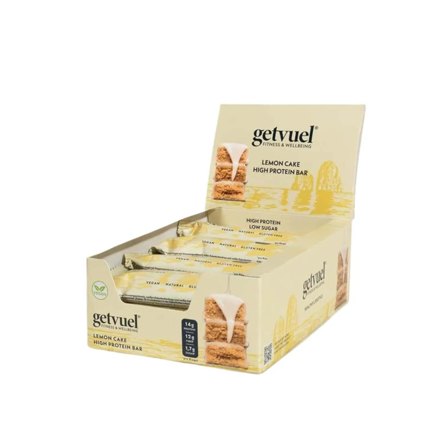 getvuel High Protein Riegel Lemon Cake – 12x50g | 14g pflanzliches Protein | nur 1,7g Zucker | vegan, glutenfrei | mit …