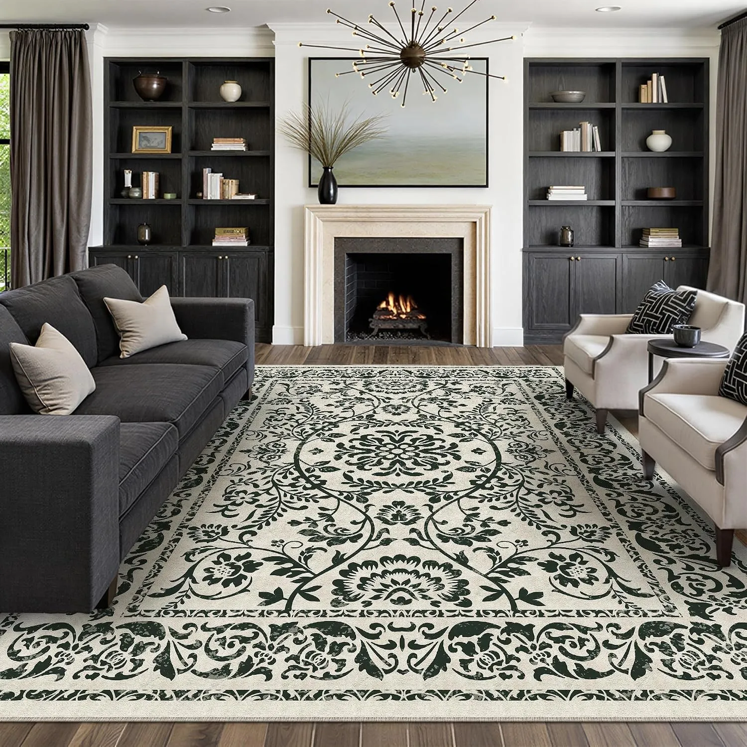 HUGEAR Vintage Teppich Wohnzimmer 200x300cm Schwarz Waschbarer Rugs for Living Room Weich rutschfest Groß Tepich Schlaf…