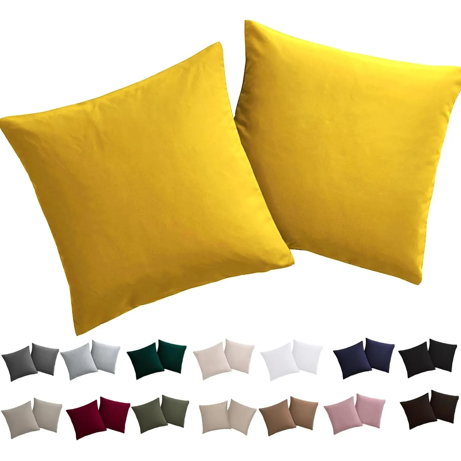 Soifox Kissenbezug 45 x 45 2er Set - Kopfkissenbezug 45x45 Gelb 100% Mikrofaser bügelfrei & knitterfrei mit Reißverschl…