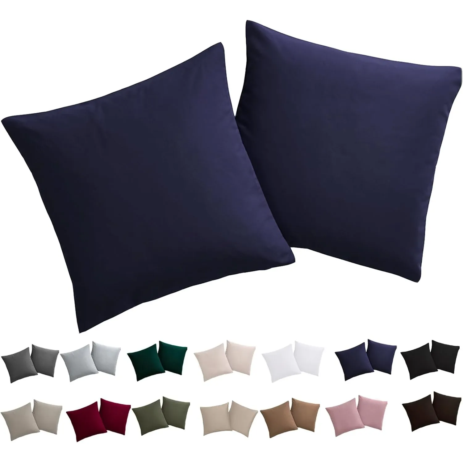 Soifox Kissenbezug 45 x 45 2er Set - Kopfkissenbezug 45x45 Marineblau 100% Mikrofaser bügelfrei & knitterfrei mit Reißv…