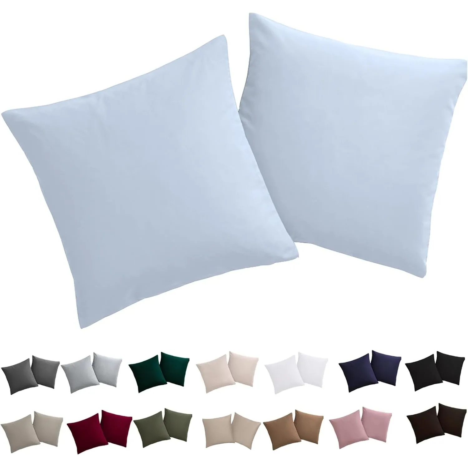 Soifox Kissenbezug 60 x 60 2er Set - Kopfkissenbezug 60x60 Himmelblau 100% Mikrofaser bügelfrei & knitterfrei mit Reißv…