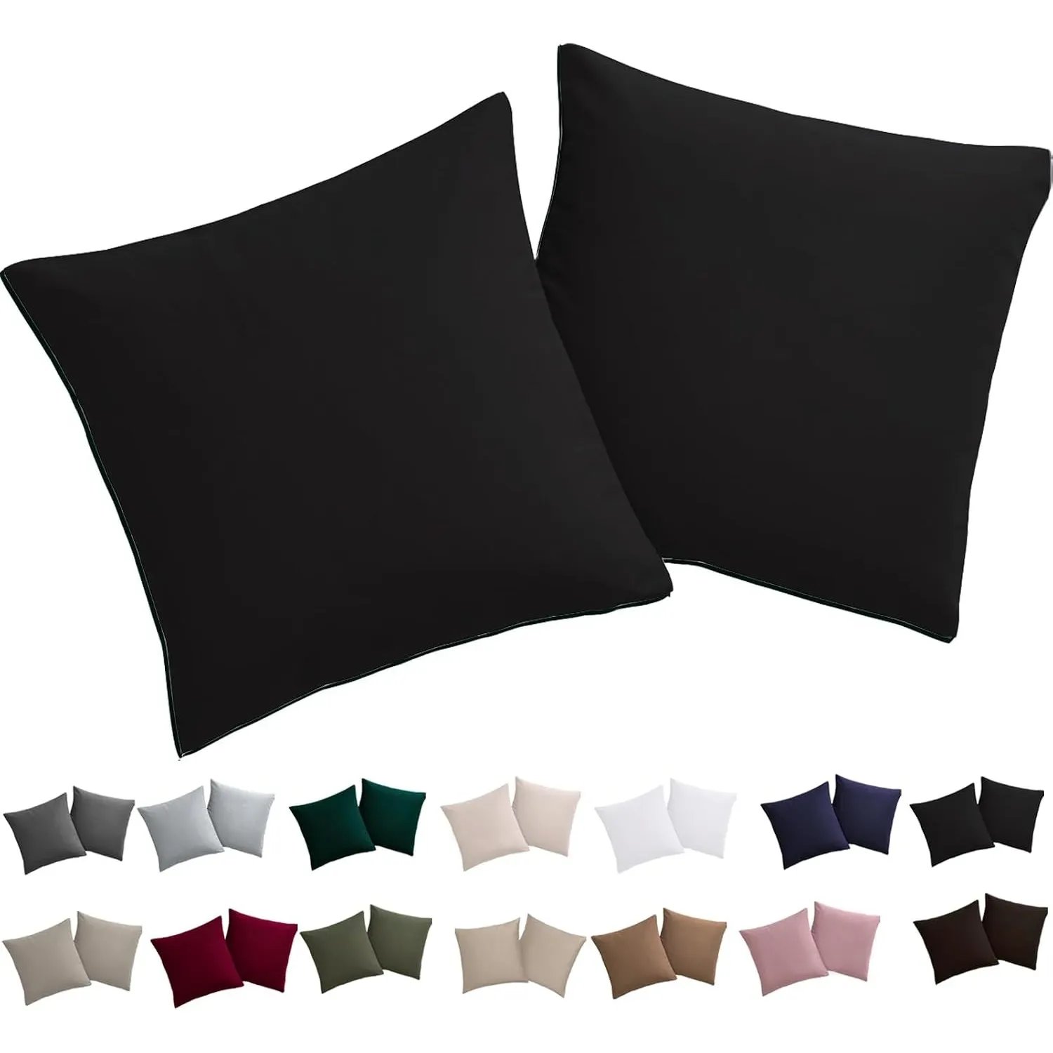 Soifox Kissenbezug 60 x 60 2er Set - Kopfkissenbezug 60x60 Schwarz 100% Mikrofaser bügelfrei & knitterfrei mit Reißvers…