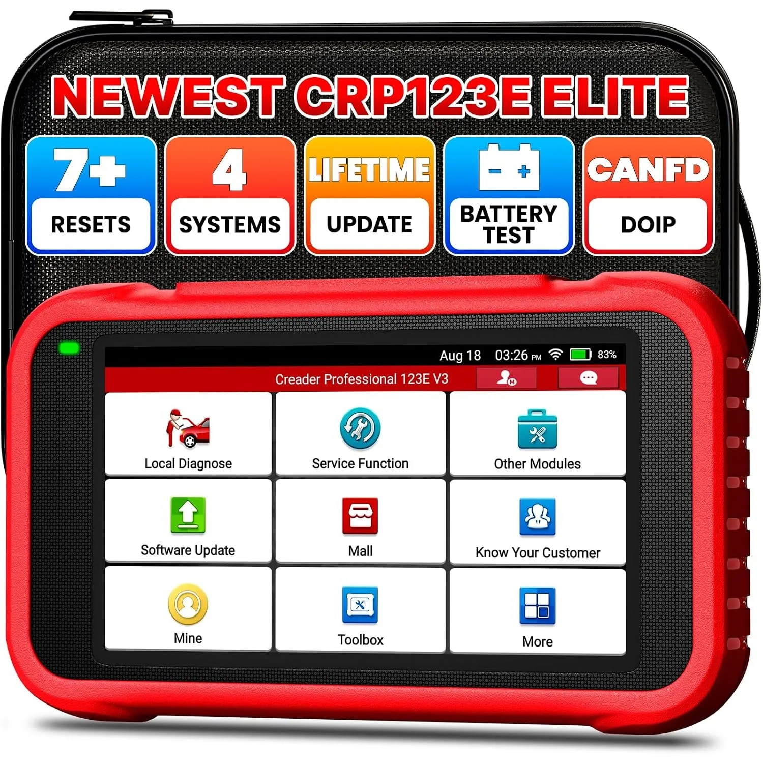 LAUNCH CRP123E V3.0 OBD2 Diagnosegerät Auto Profi kfz Tester-4 Systeme:Motor,ABS, SRS,Getriebe, diagnosegerät mit 7 Res…