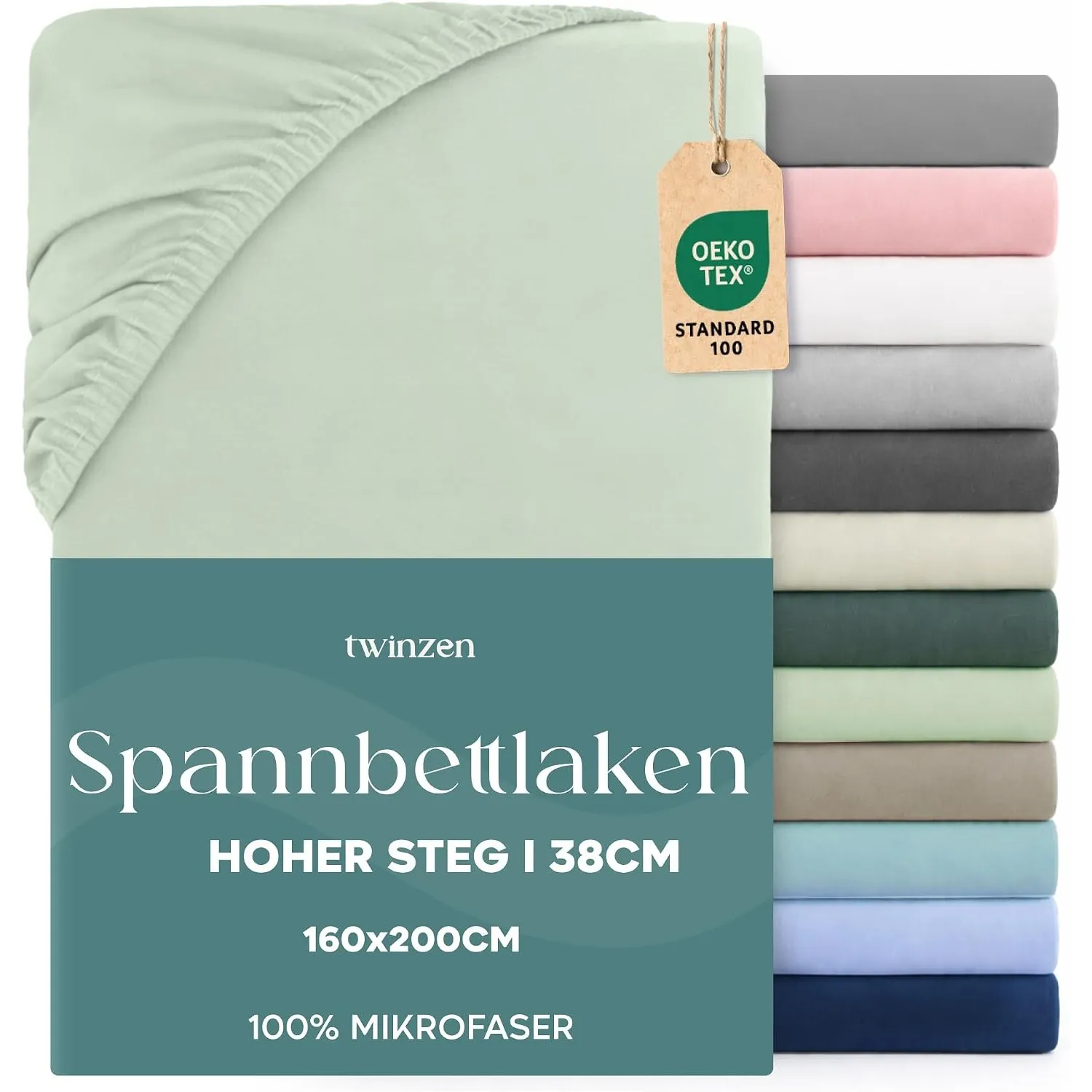 Twinzen - Spannbettlaken 160x200 cm - 100% Mikrofaser - Steghöhe 35cm