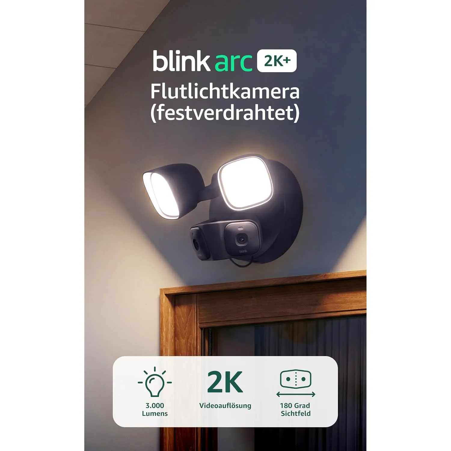 Blink Arc 2K+ Flutlichtkamera (festverdrahtet, neueste Gen.) – Kabelgebunde Smart Security, 3.000 Lumen, 2K-Video, 180°…