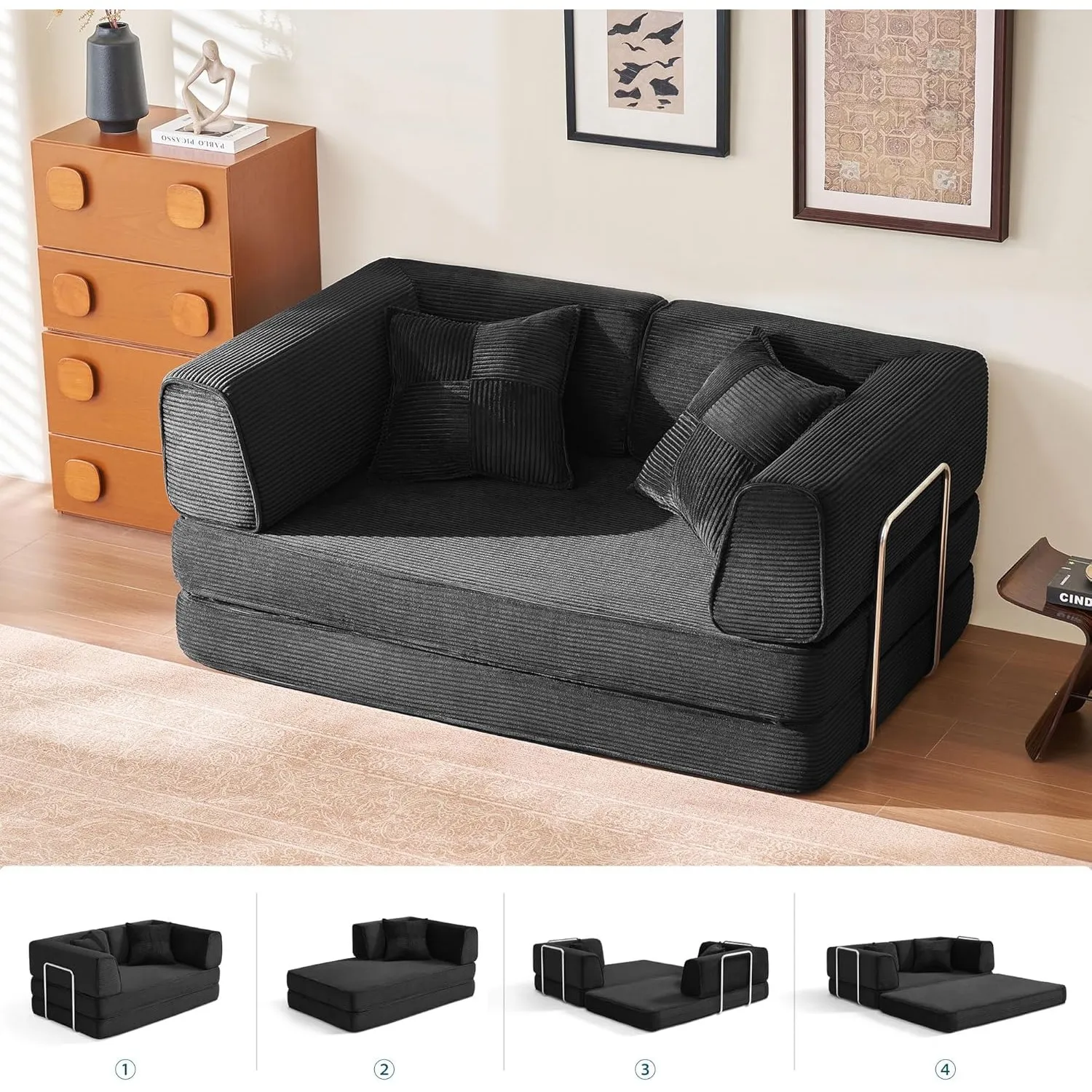 LINSY HOME Schlafsofa - Bodensofa Bed mit Pillow Back Support Armrest - Schlafsofa Klappbar 160 cm Breit- Compressed So…
