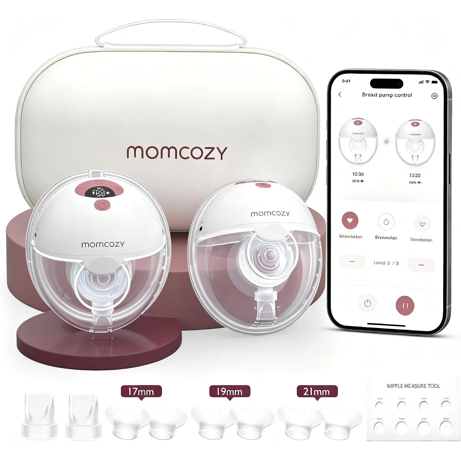 Momcozy M5Smart Milchpumpe Elektrische, handsfree App-steuerbar 2 Pack Rot
