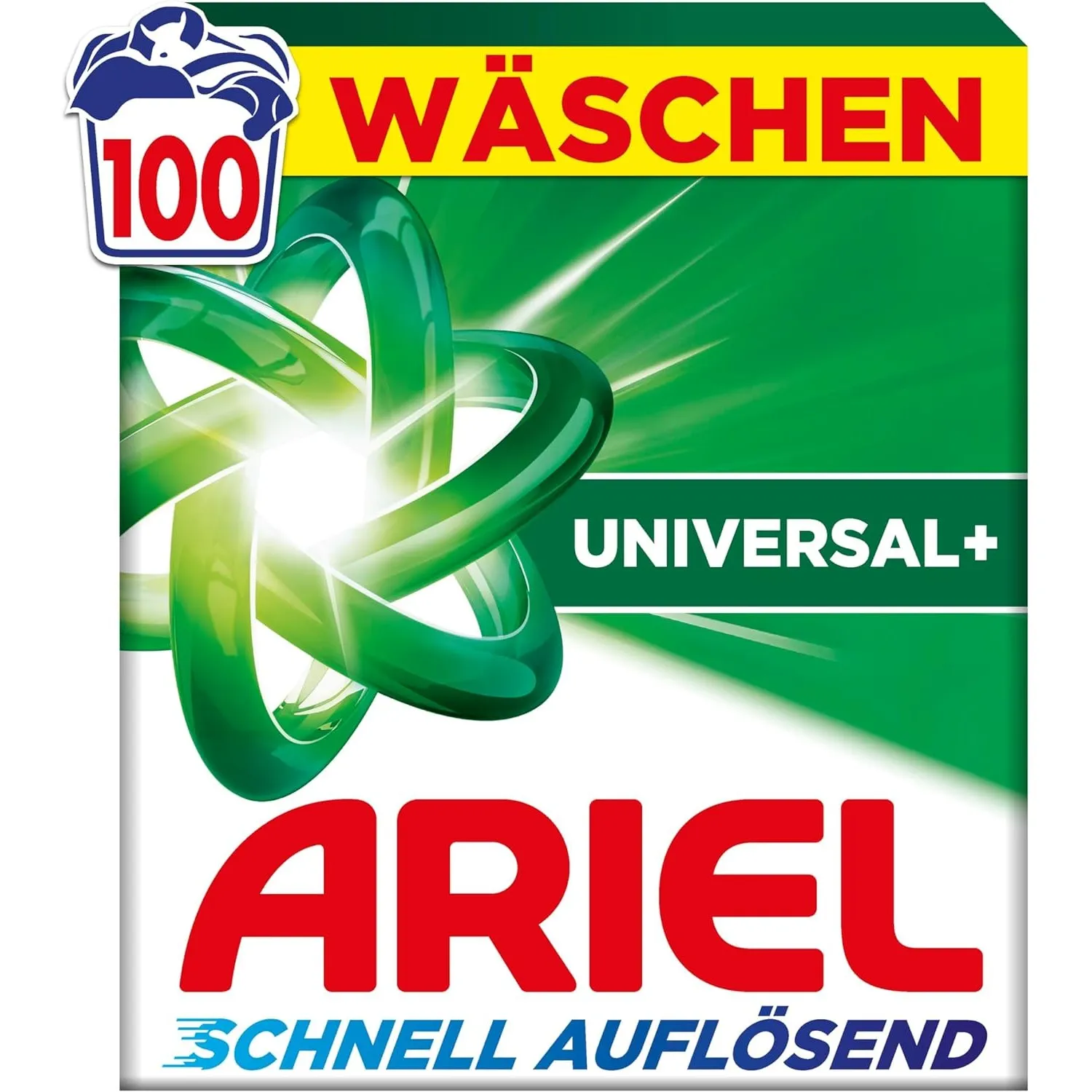 Ariel's schnell auflösendes Vollwaschmittel Pulver Universal+, 100, 100 Wäschen, Universal+, Fleck-weg-Power in 1 Wäsch…