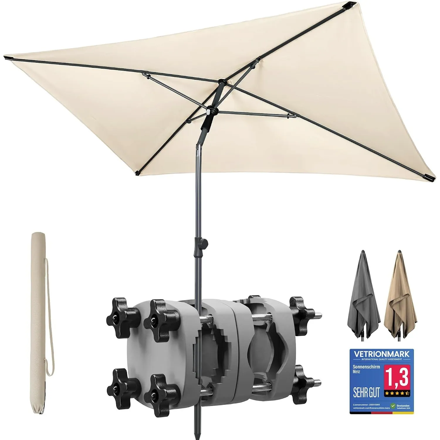 4smile Sonnenschirm Balkon SunnyShade 3-in-1 SET in Beige - UPF 50+ Sonnenschirm rechteckig 200 x 125 cm + Sonnenschirm…
