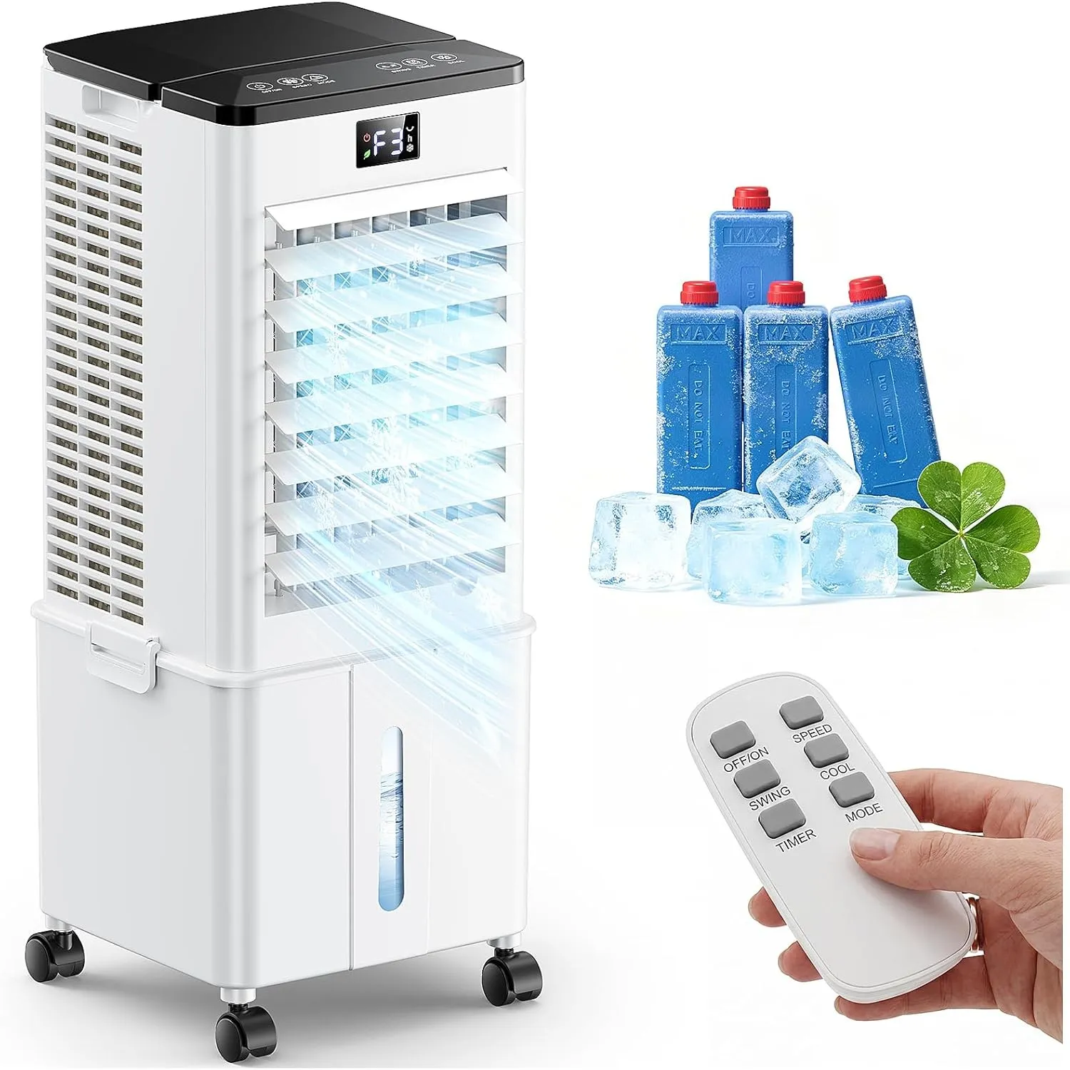 4-in-1 tragbares Klimagerät, Verdunstungsluftkühler mit 10L Wassertank, 4 Modi und 3 Geschwindigkeiten, 1-12h Timer mit…