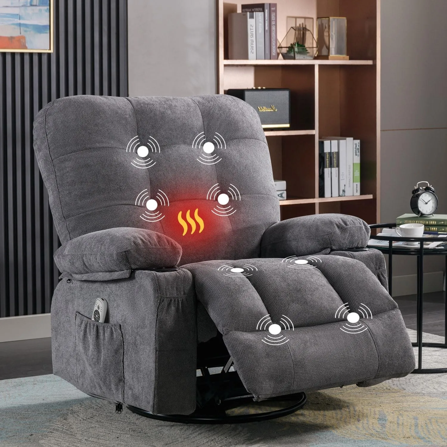 Bosmiller Relaxsessel mit Liegefunktion Elektrisch Fernsehsessel Oversize 360°Drehbarer Liegesessel mit Wärmefunktion H…