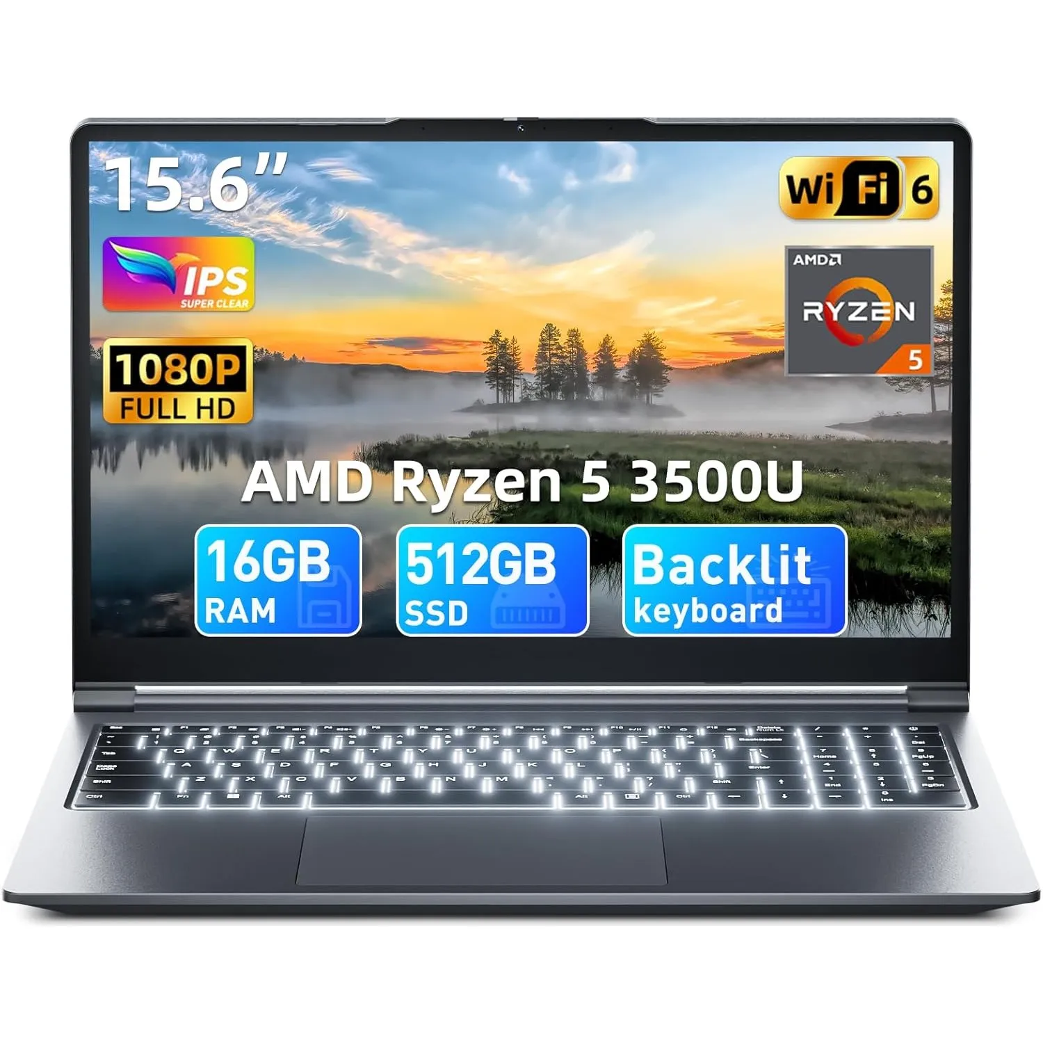 15.6 Zoll Laptop 16GB RAM 512GB ROM, Enthaltene AI Copilot, AMD R5 (übertrifft i5-13420H, bis zu 3.6GHz), FHD Display N…