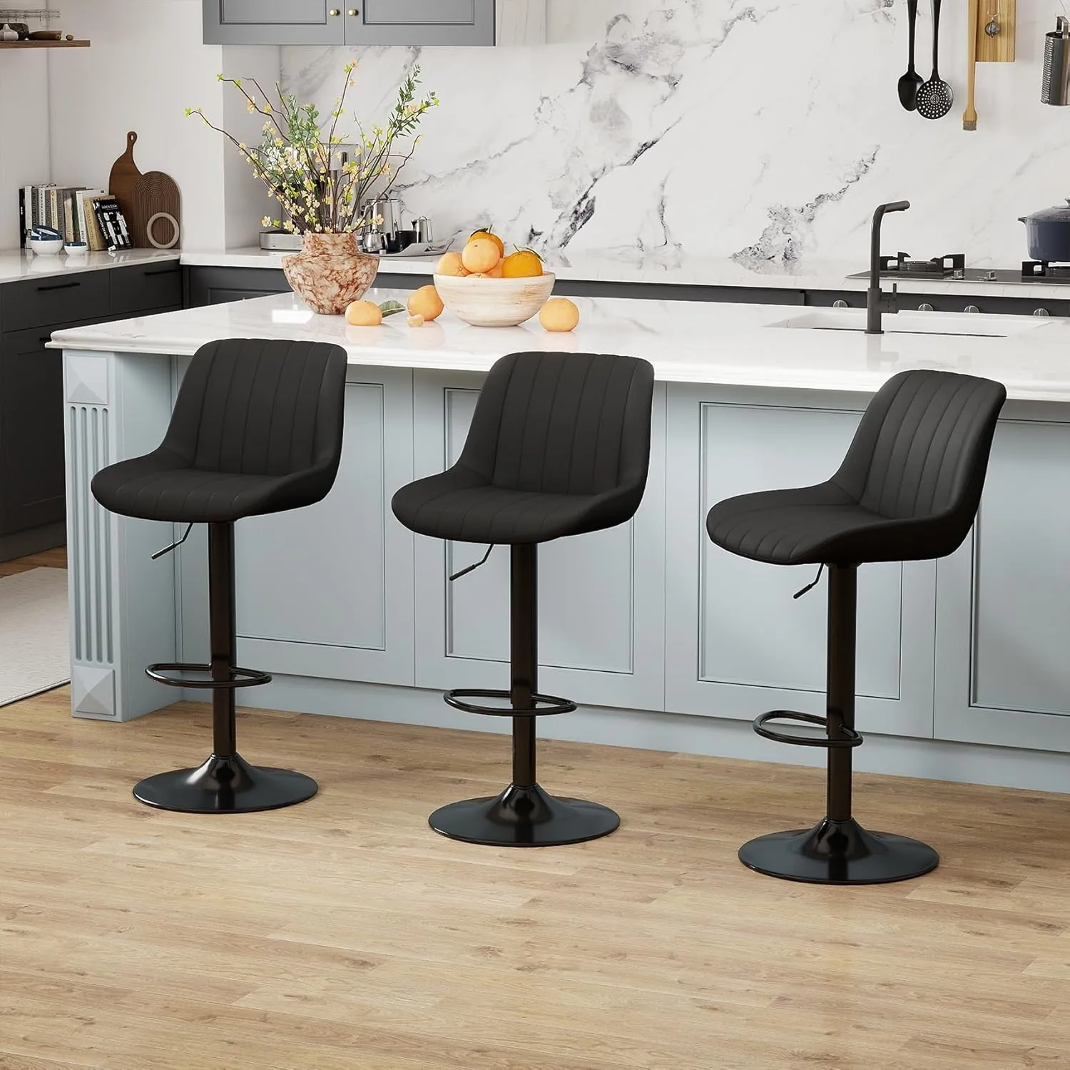 Youhauchair Barhocker 3er Set, Drehbare Barhocker mit Lehne, Schwarz