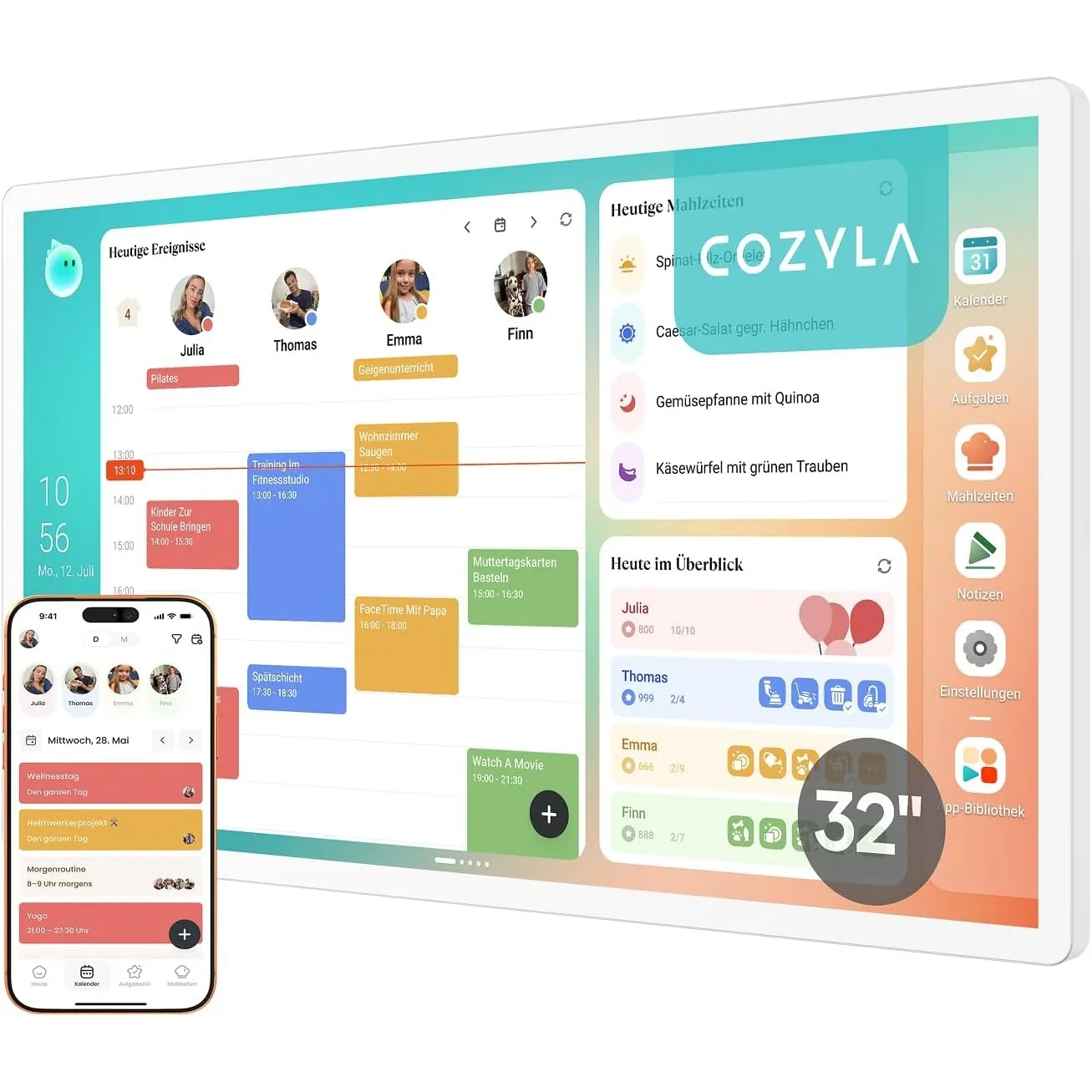 Cozyla Calendar Plus 2: 32" Digitaler Kalender Wand mit Google Play Store