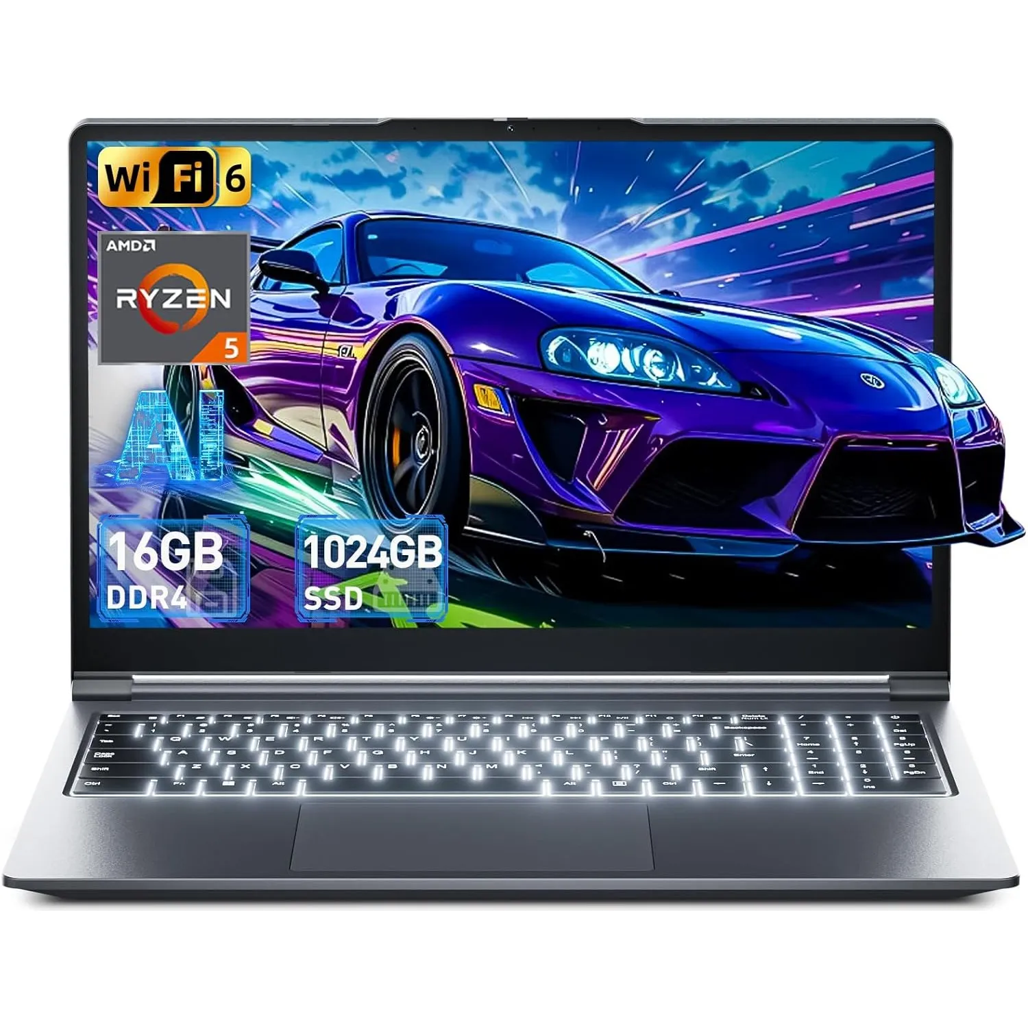 15.6 Zoll Laptop, 16GB RAM 512GB ROM,Enthaltene AI Copilot, AMD R5 (übertrifft i5-13420H, bis zu 3.6GHz), WiFi 6 USB 3.…