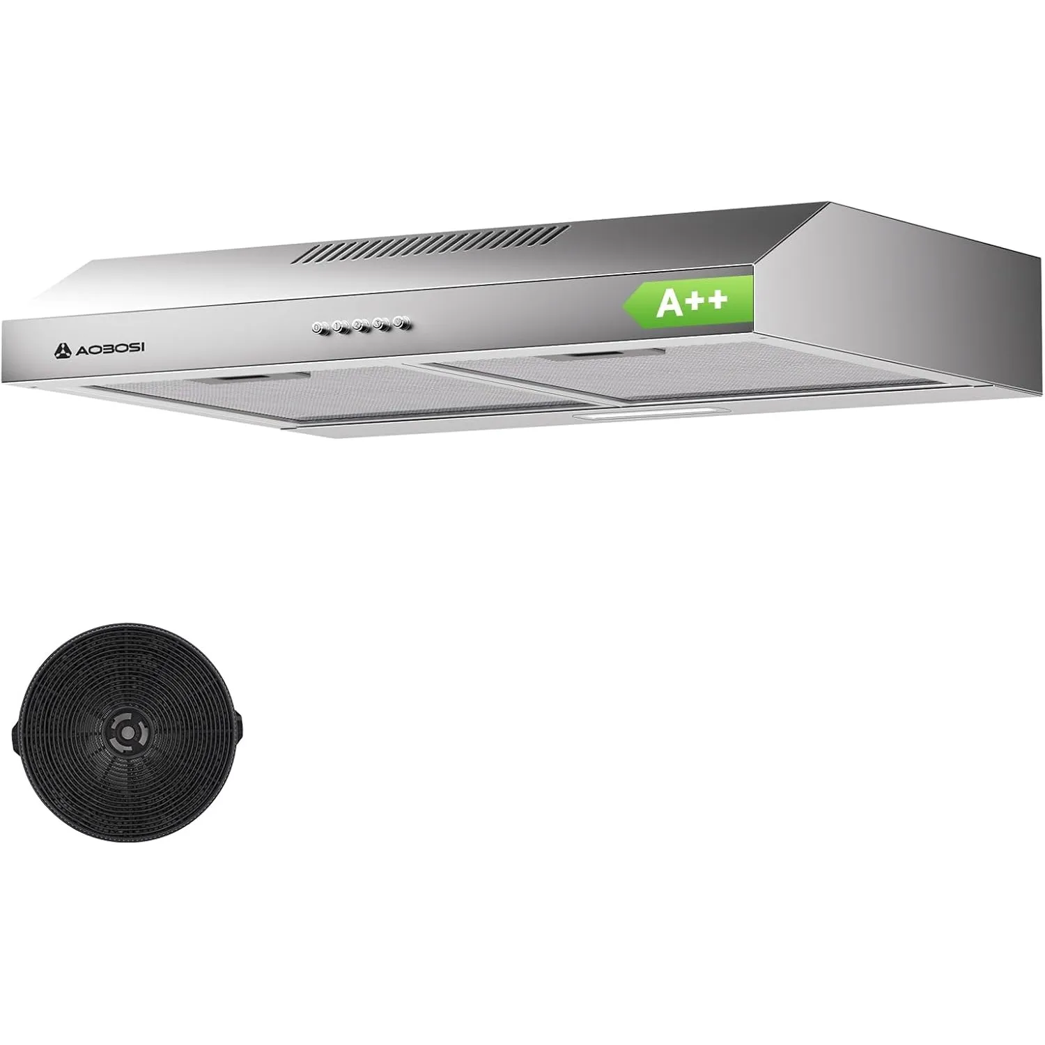 AAOBOSI A++ Dunstabzugshaube Unterbau 60cm, 3 Leistungsstufen, 230m³/h Unterbauhaube, mit Abluft oder Umluft mit Kohlef…