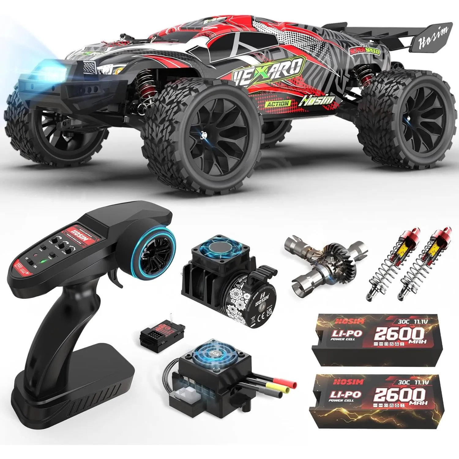 Hosim Ferngesteuertes Auto ab 14 Jahre, 1:8 Bürstenloser RC Auto 70+ KM/H High Speed, 4x4 Offroad Monster Truck Wasserd…