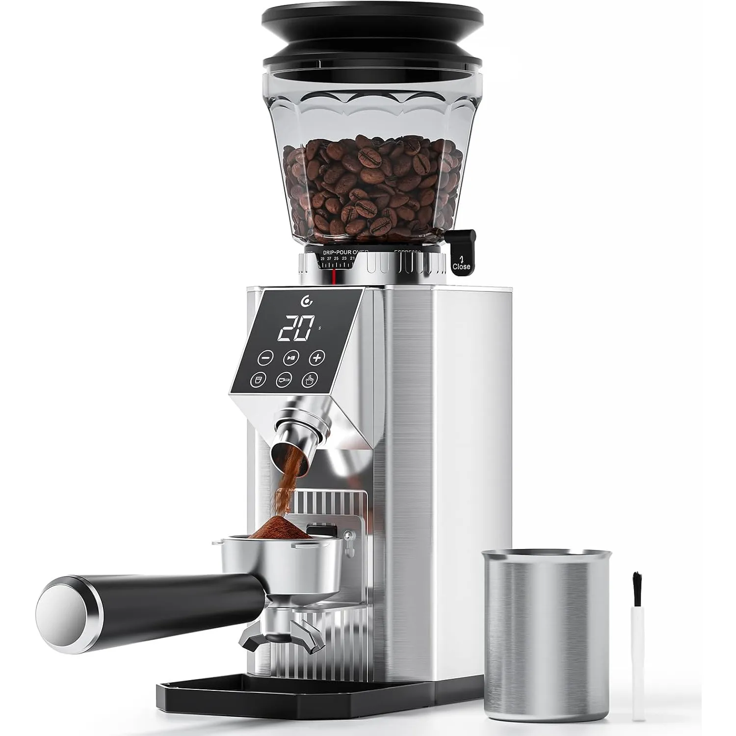 AMZCHEF Elektrische Kaffeemühle, 45 Mahlgrade, Edelstahl,Speicherfunktion