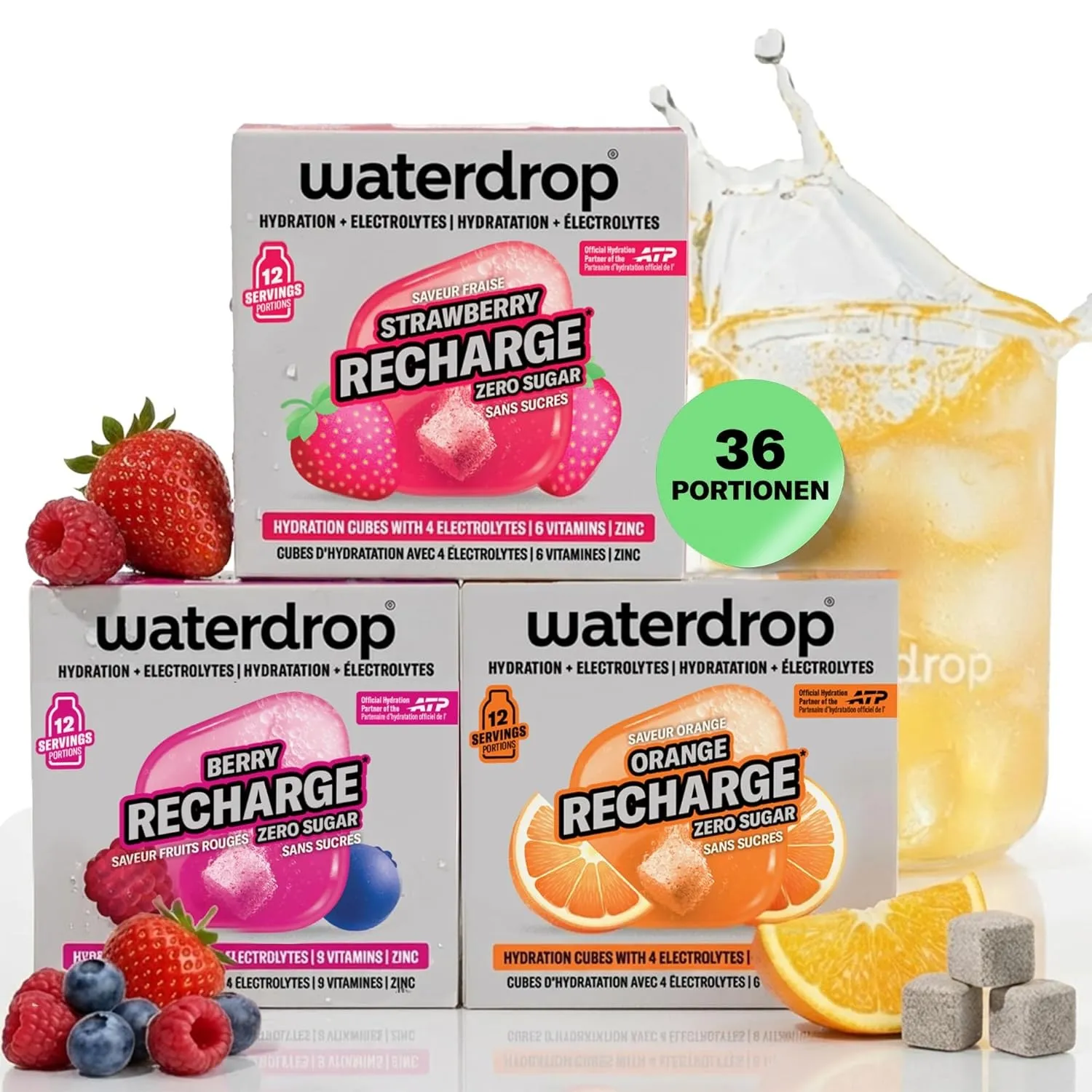 waterdrop® Elektrolyte-Mix – 36 Drops Würfel mit Magnesium, Kalzium, Natrium + Zink – Elektrolyte ohne Zucker für Sport…