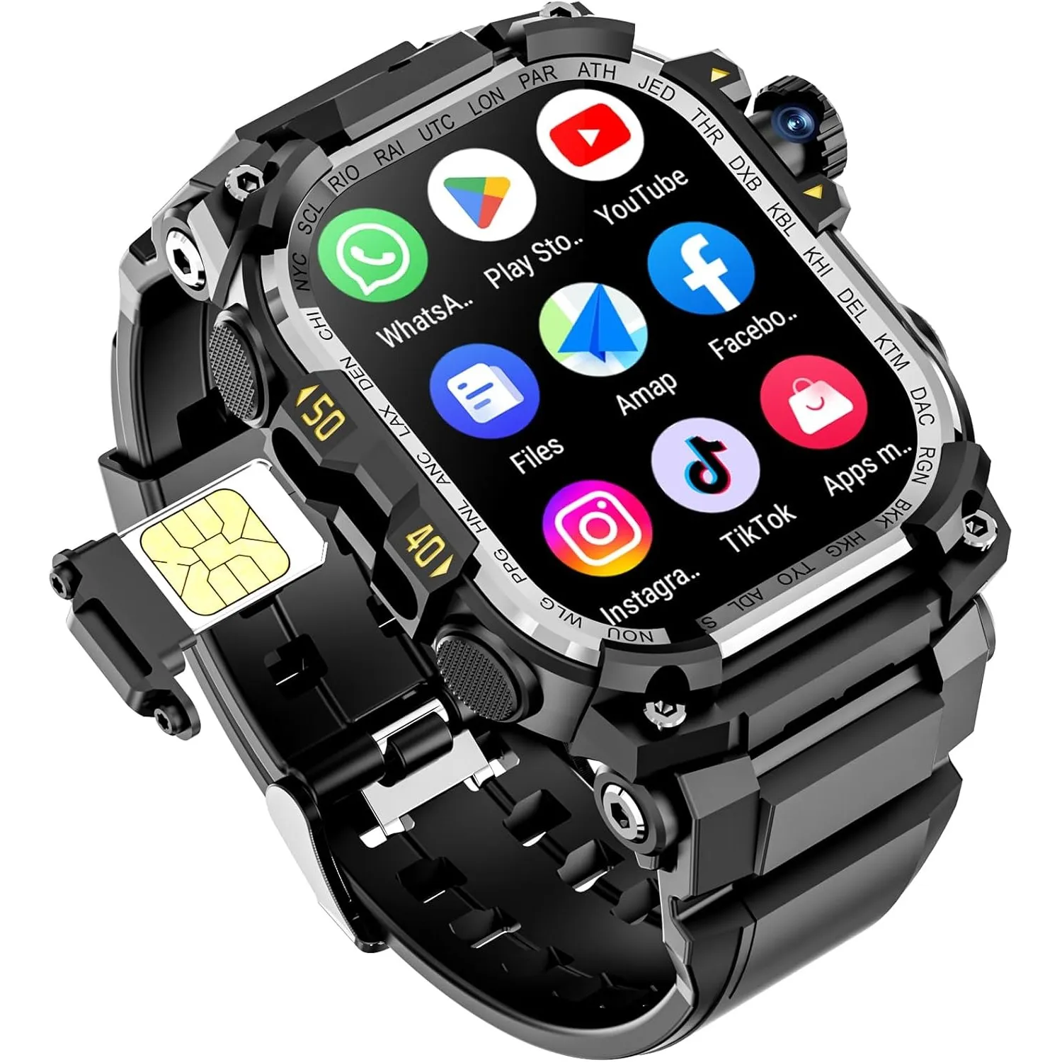 Mingtawn 4G-SIM-Karten-Android-Smartwatch mit GPS & WLAN, Militär-Outdoor-Uhr für Herren, App-Download möglich, 2,06″ A…