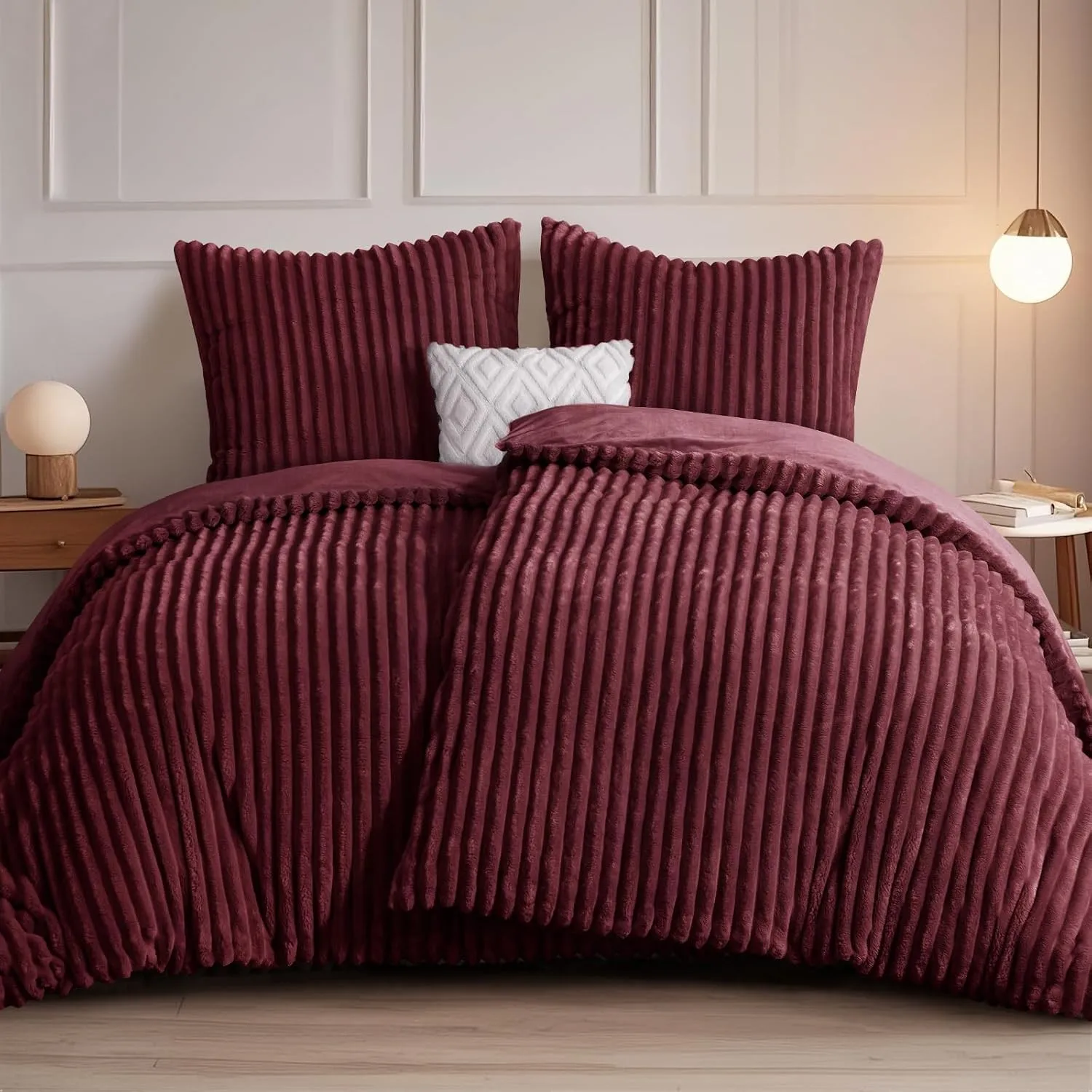 RUIKASI Winter Flanell Bettwäsche 135 x 200 4teilig Burgundy Plüsch Warm