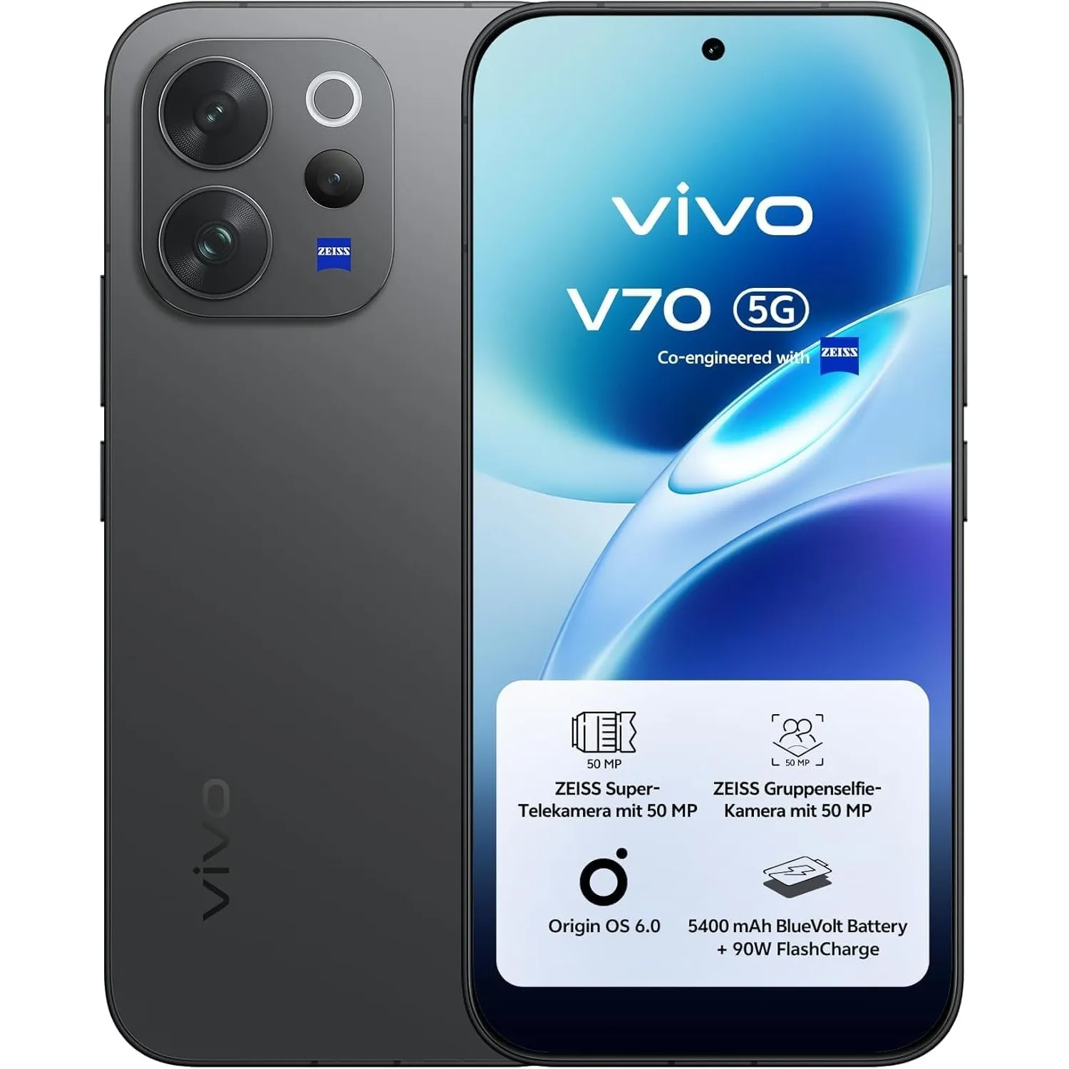 vivo V70 5G Smartphone, 8GB + 256GB, ZEISS Super-Telekamera mit 50 MP, 4K-Video, 6,59" 1.5K 120 Hz AMOLED Display, 5.40…