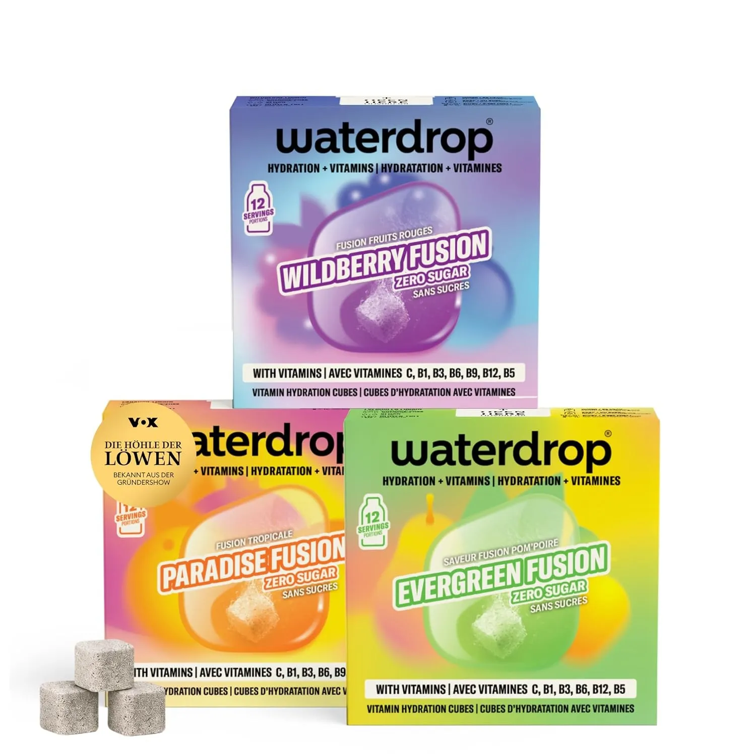 waterdrop® FUSION COLLECTION -Getränkepulver zuckerfrei, 36 Würfel, ca. 20l