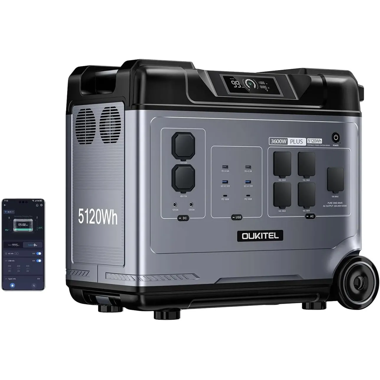 OUKITEL P5000 PLUS 3600W Tragbare Powerstation 5120Wh Solargenerator