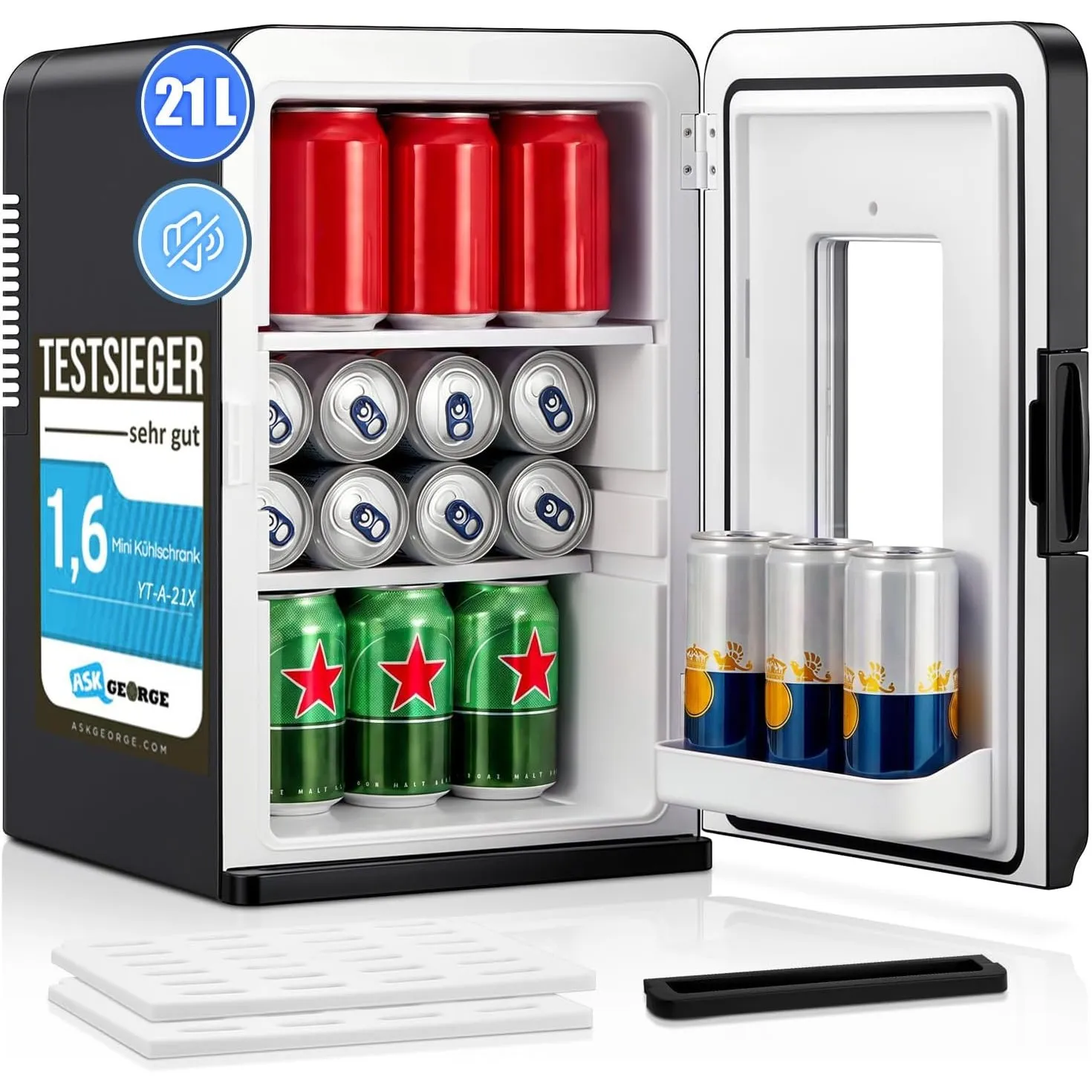 NORTHCLAN Mini Kühlschrank 21L/27 Dosen | Kleiner Kühlschrank 12V/220V Tragbar für Auto, Camping & Schlafzimmer | Kühl-…