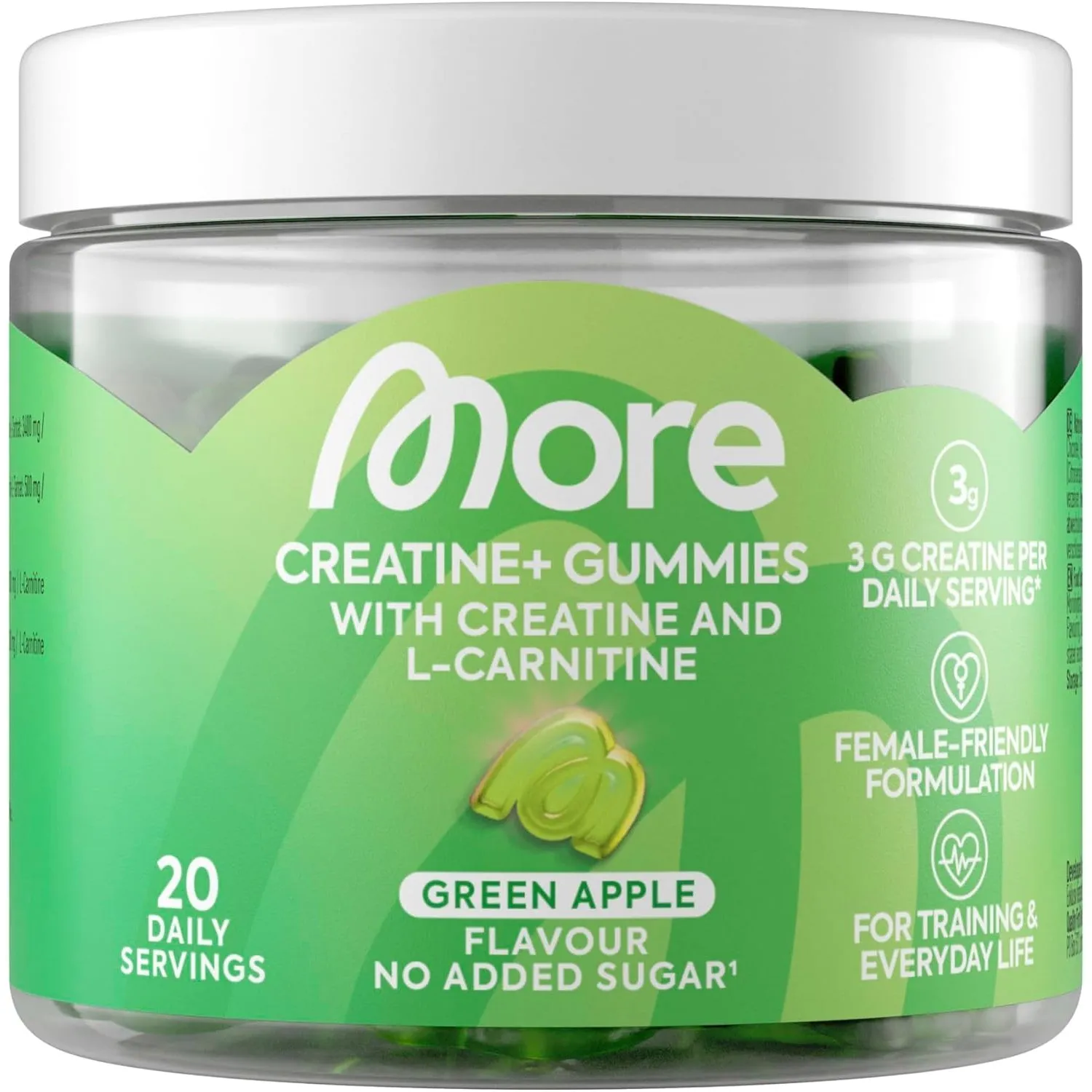 MORE Creatine+ Gummies, 60 Gummies, Green Apple, Nahrungsergänzungsmittel mit Kreatin und L-Carnitine