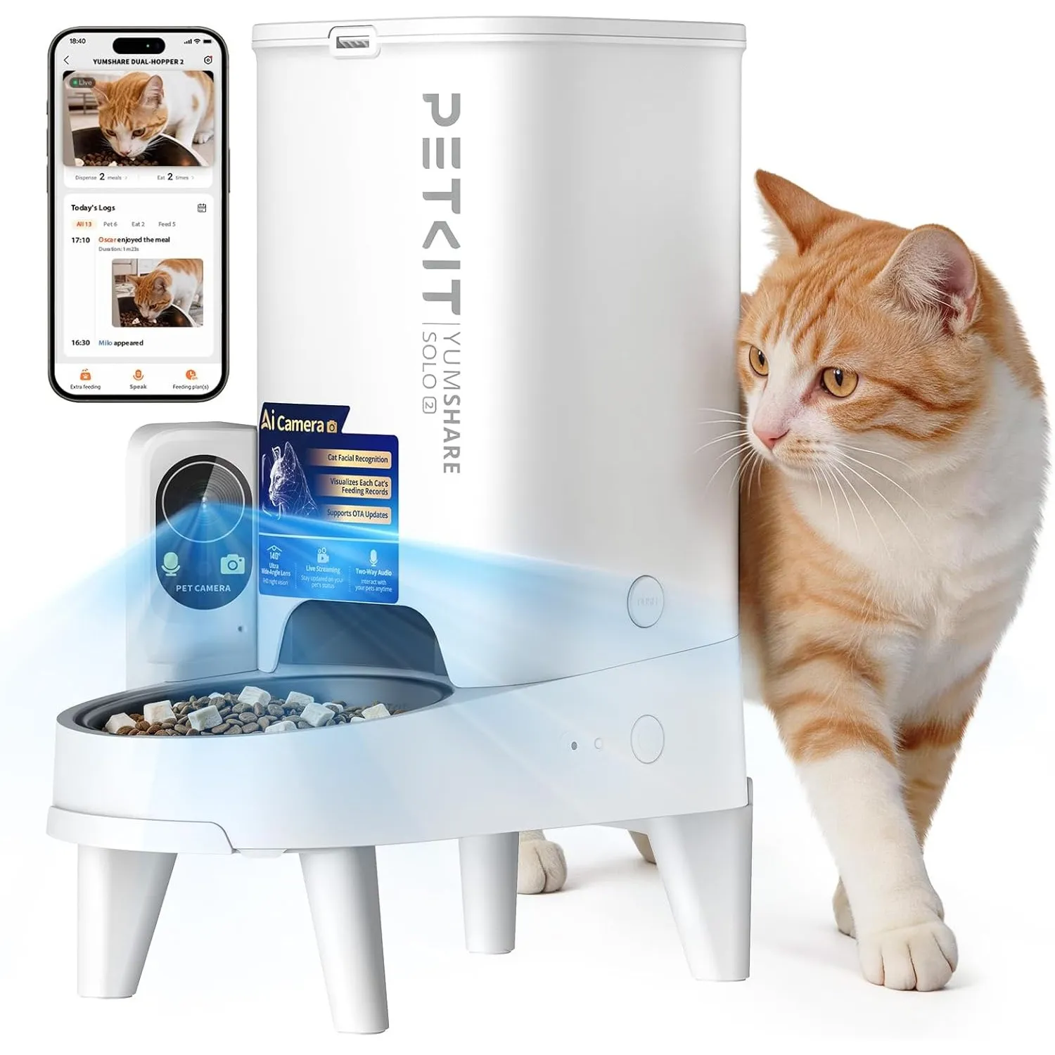 PETKIT YumShare Solo 2 Futterautomat Mit Kamera, Gesichtserkennung für Mehrere Katzen,KI Futterautomat Katze,3L Katzen …