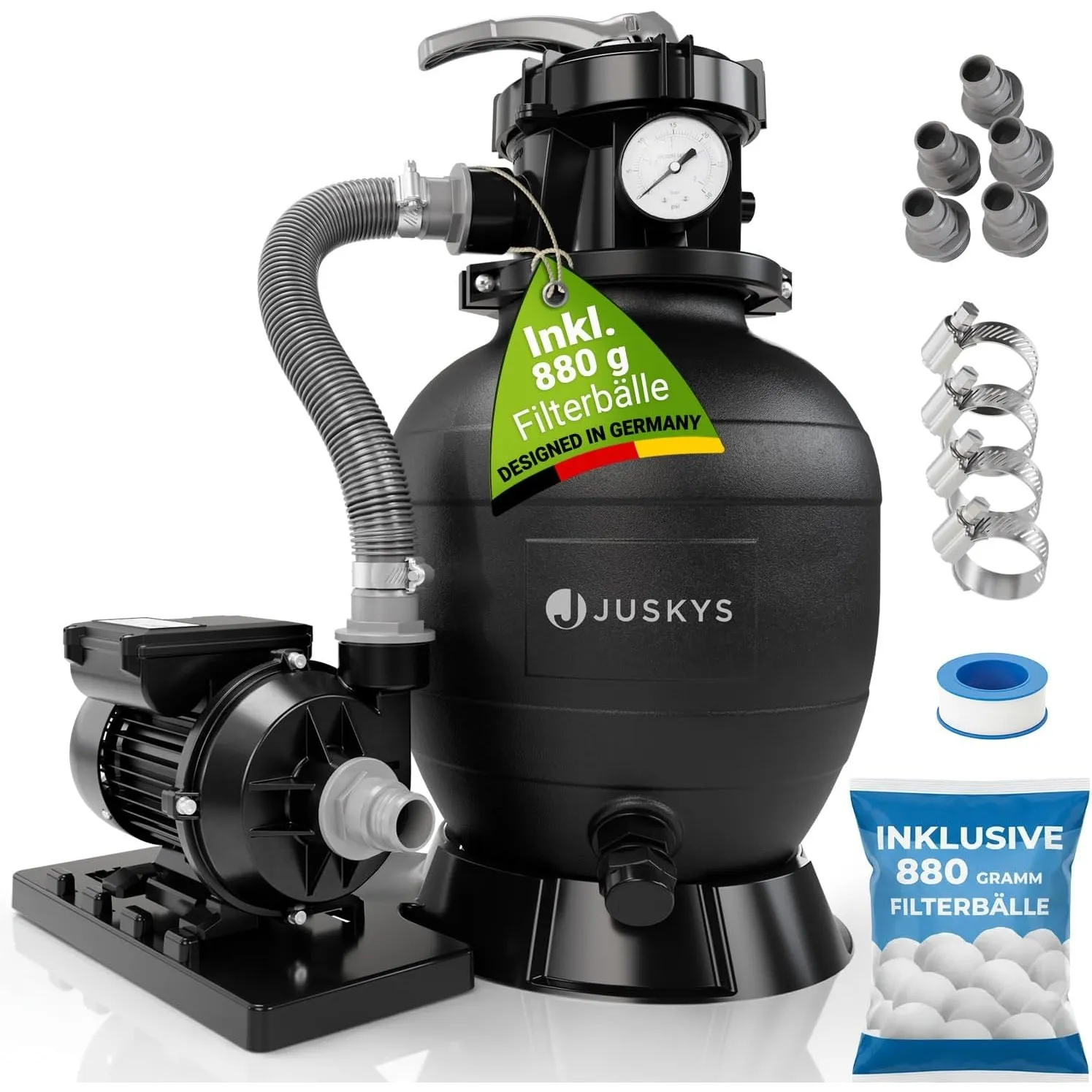 Juskys® Sandfilteranlage 400 W - Poolfilteranlage für 47.000 Liter, effiziente Filtration mit 7-Wege-Ventil, kompakt
