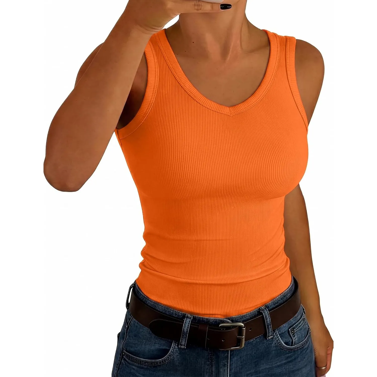 Aottori Tank Top Damen V-Ausschnitt Slim Fit Gerippt Sommer | Oberteile Ärmellos, Sexy, Stretch, Basic, Unterhemd, Casu…