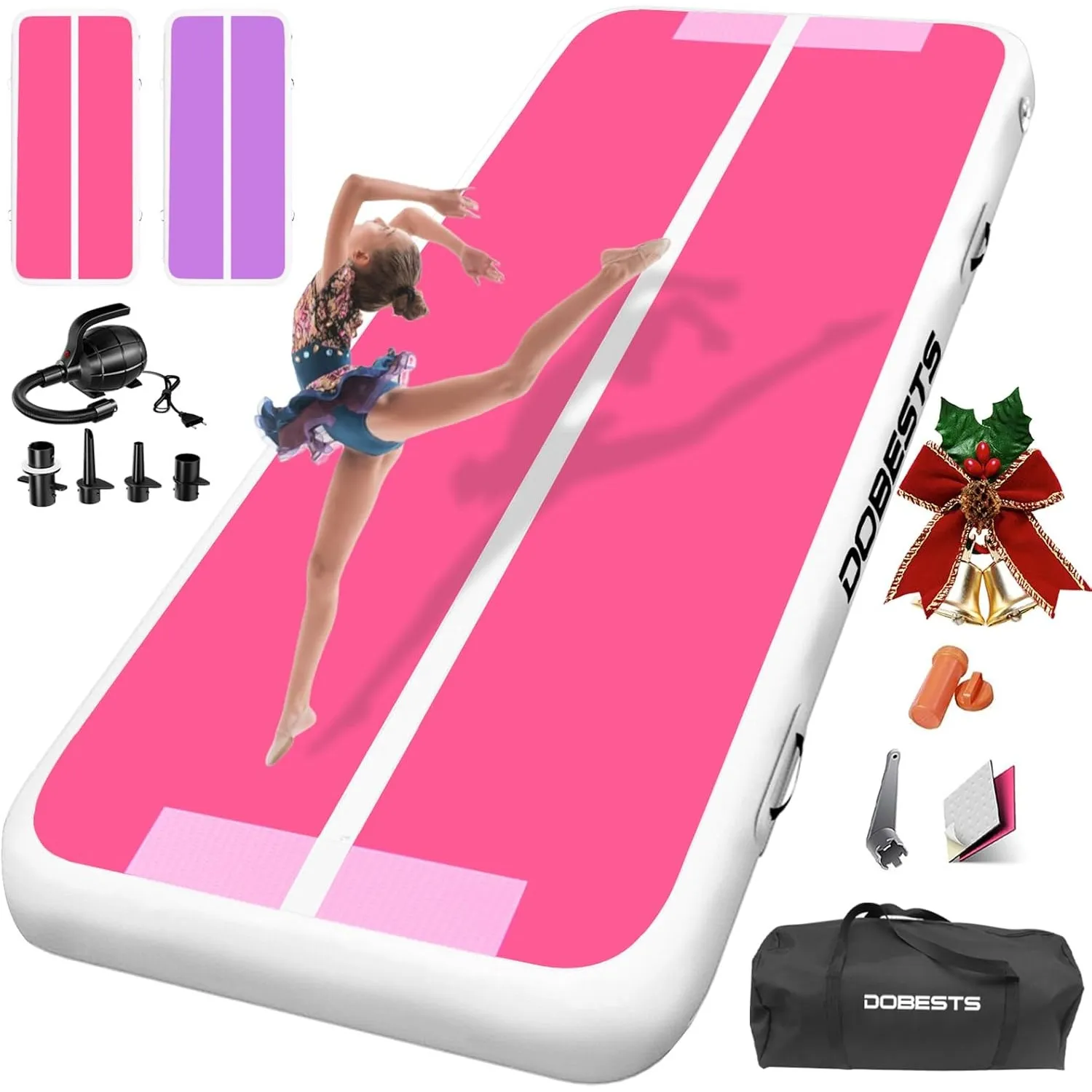 DOBESTS Airtrack Matte, 10/20cm Hoch 2/3/4/5/6m Tumbling Matte, Gymnastikmatte mit Luftpumpe, Trainingsmatte mit Traget…