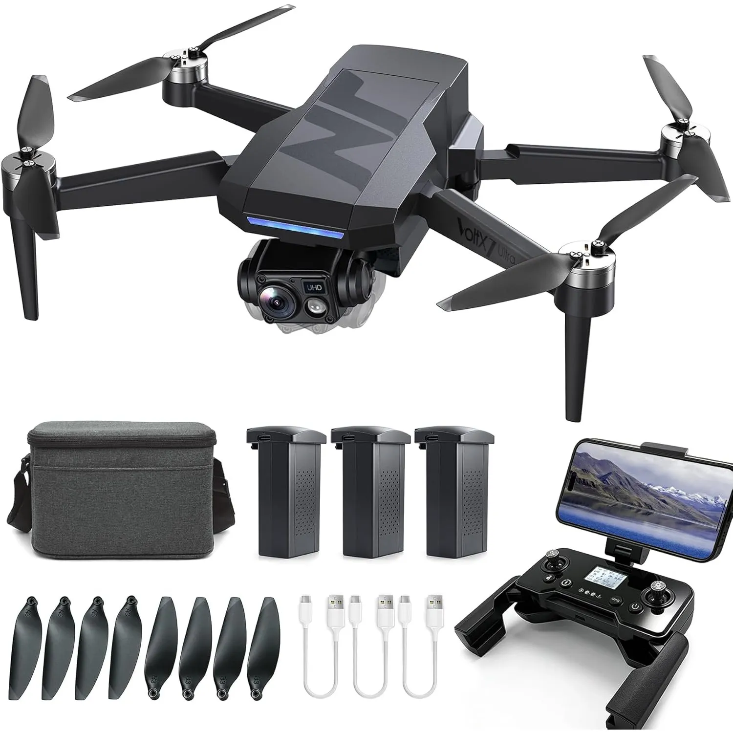 3‑Achsen‑Gimbal GPS Drohne mit Kamera 4K, 90 Min Flugzeit (3 Akkus), 1000 m Steuerungsreichweite, Auto Return, Auto Fol…