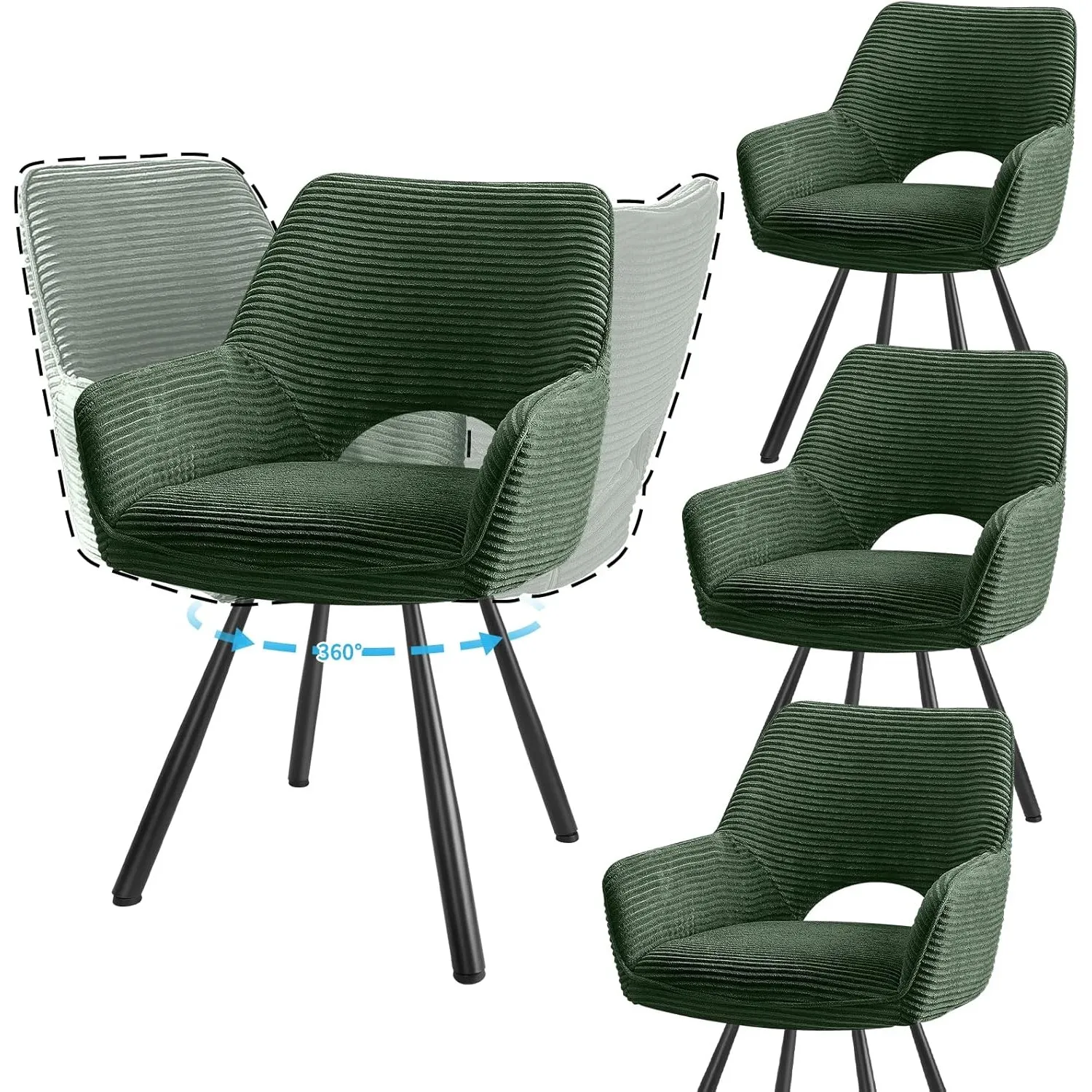 JIJIAN 4er Set 360° Drehbare Esszimmerstühle mit Armlehnen, Grün | Drehbar Stühle Esszimmer mit Metallbeinen, Moderner …