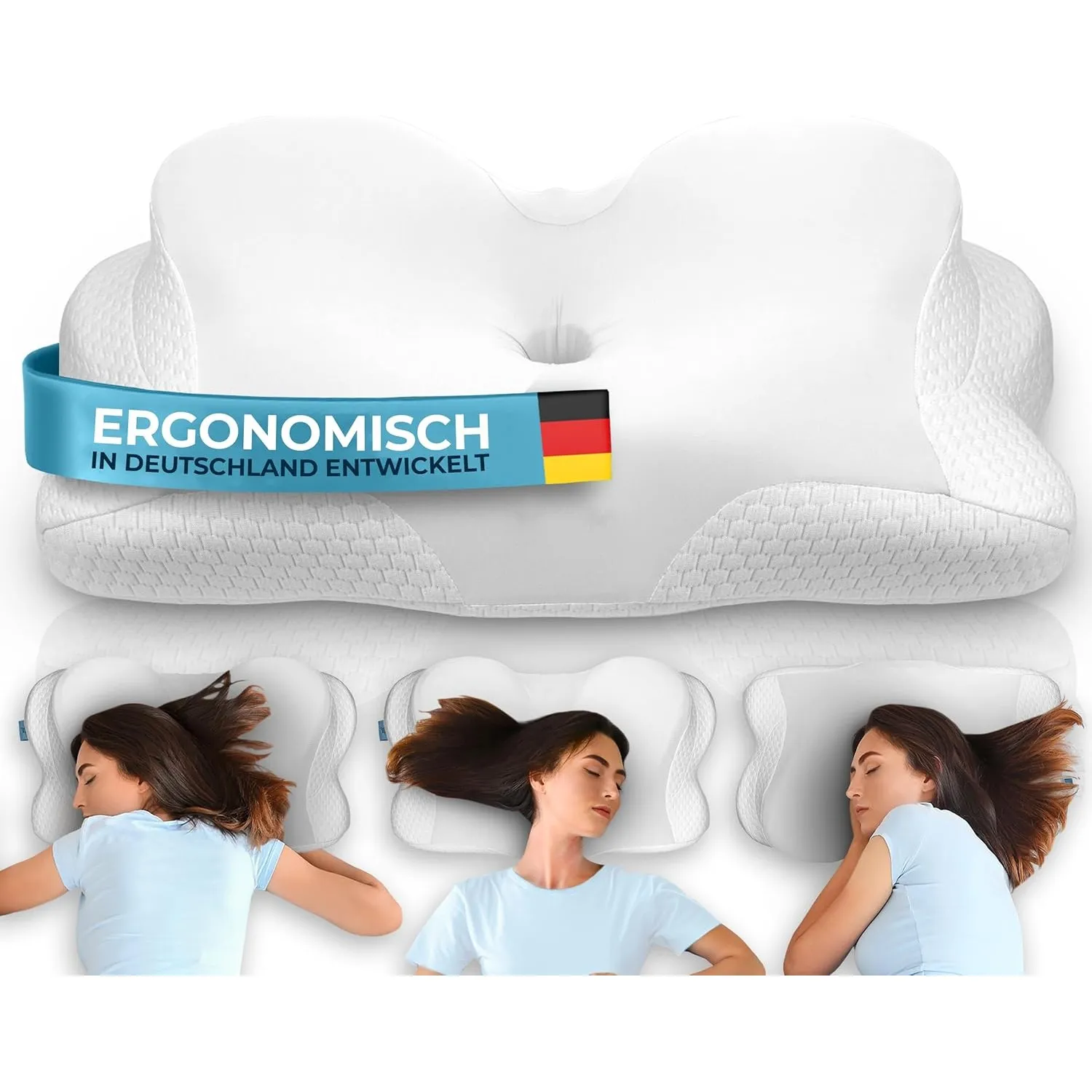 Glückstoff® Ergonomisches Kissen [Innovationspreis für Ergonomie nominiert] Kopfkissen aus Memory Foam | Ergonomisches …