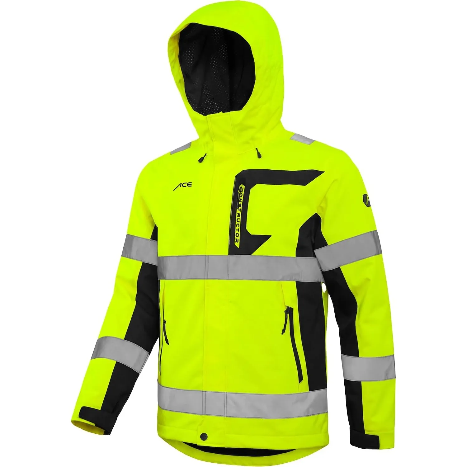 ACE Constructor HiViz Regenjacke - wasserdichte Warnjacke mit Reflektoren und Kapuze - EN ISO 20471 und EN 343 - S bis …