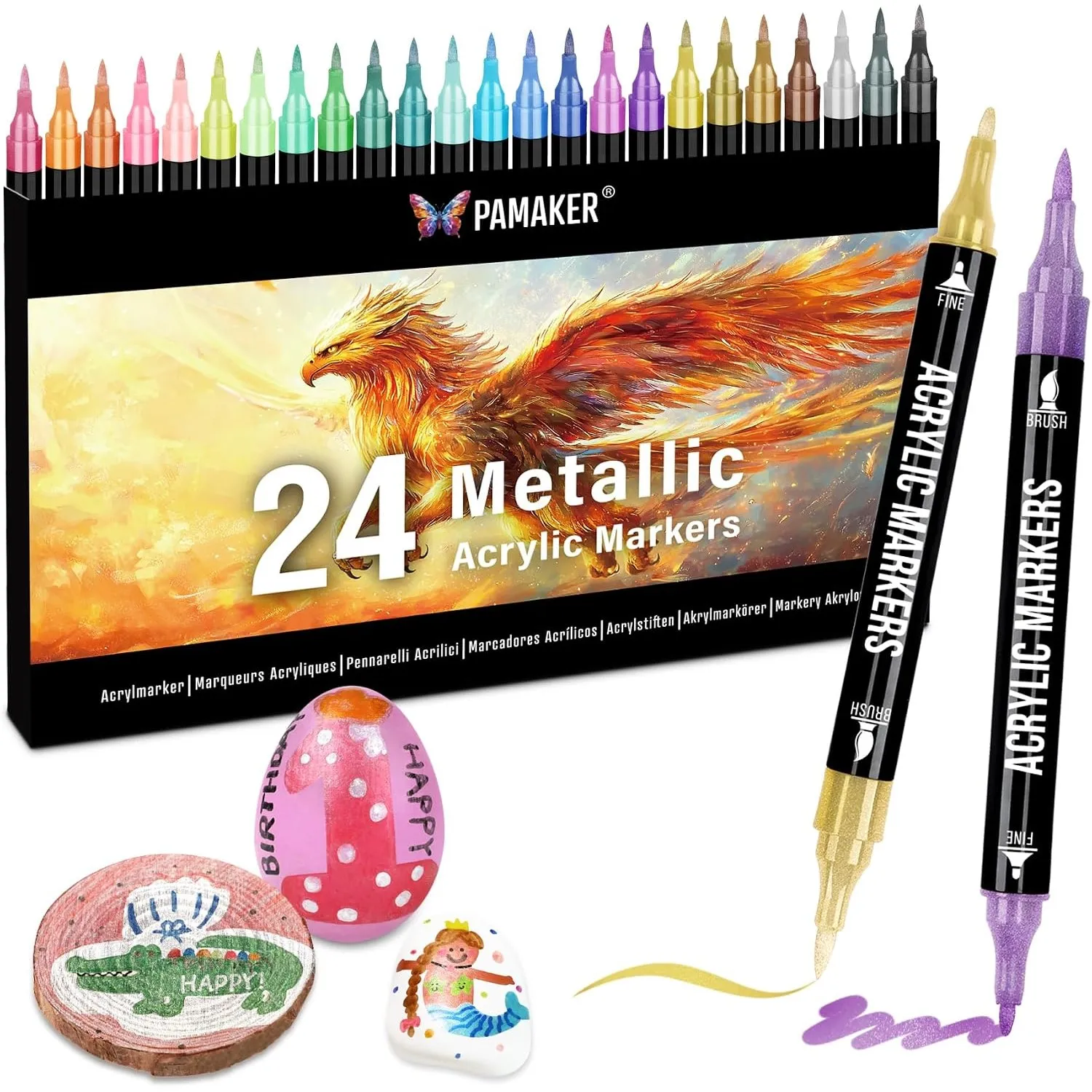 Acrylstifte Acryl Marker Set, 24 Metallic Stifte mit Dual Tip dünne & dicke