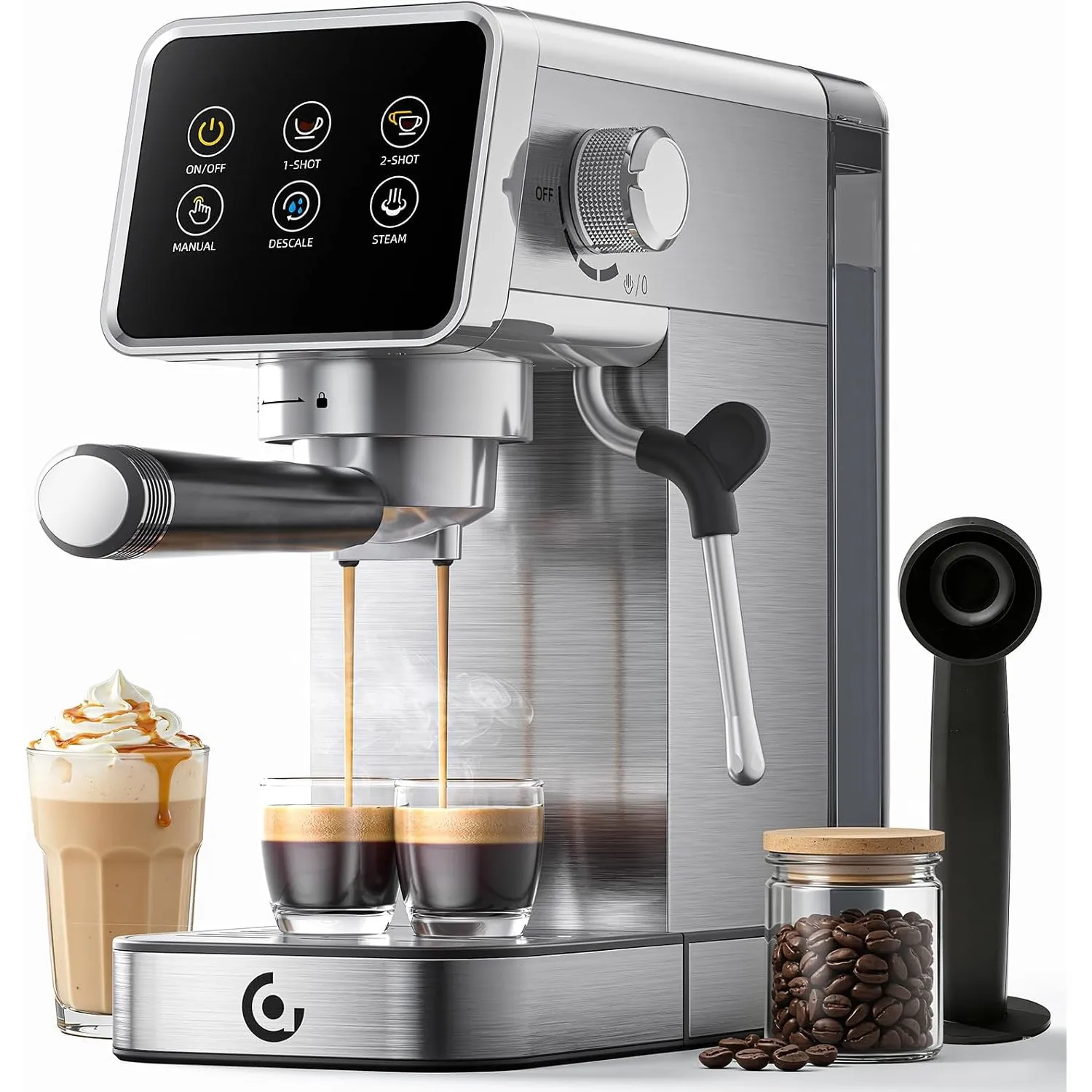 AMZCHEF Siebträgermaschine 20 Bar mit LED-Touchscreen, Kompakte Espressomaschine aus Edelstahl mit Milchaufschäumer,Sel…