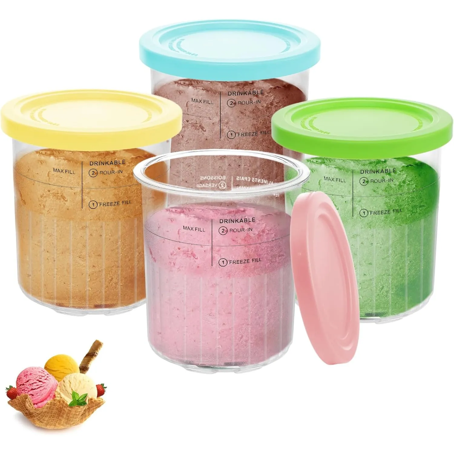 Nepfaivy Behälter für Ninja Creami Deluxe Eismaschine, 4er-Set | Eiscremebecher und Deckel Kompatibel mit Ninja Creamy …