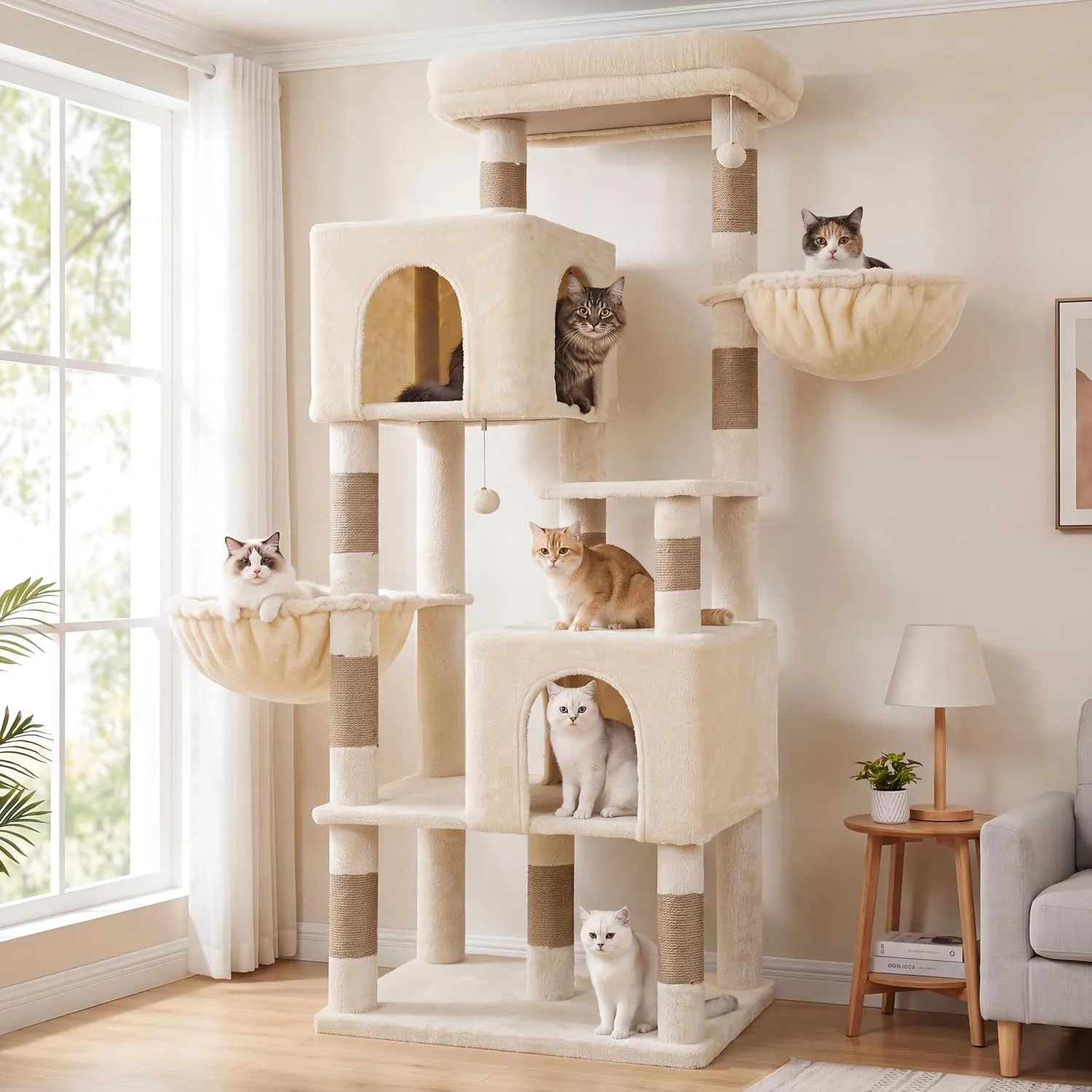 Heybly 173 cm großer Kratzbaum für Wohnungskatzen, Beige HCT059MJ