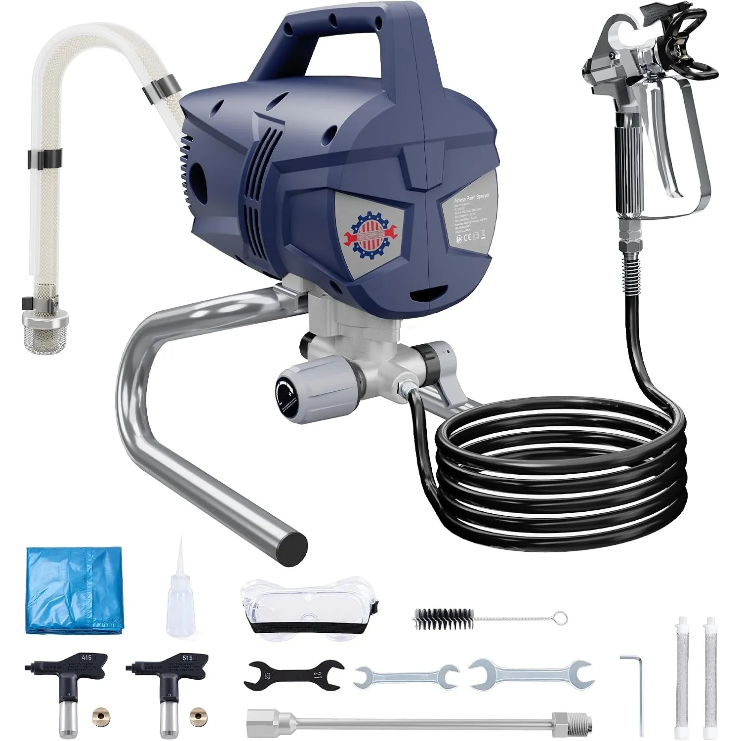 Hochleistungs Airless Farbsprühsystem, 3300PSI 1010W Airless Farbsprühgerät, 1,5L/min, 7,5m Schlauch, mit Verlängerungs…