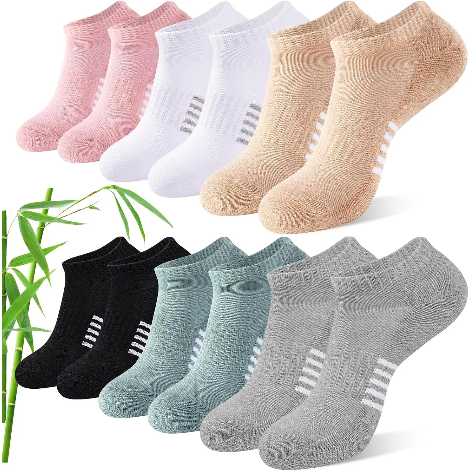 Bambus Sneaker Socken Damen 6/12 Paar, Atmungsaktive Gepolsterte Sportsocken Laufsocken, Anti Schweiß Kurze Socken Dame…