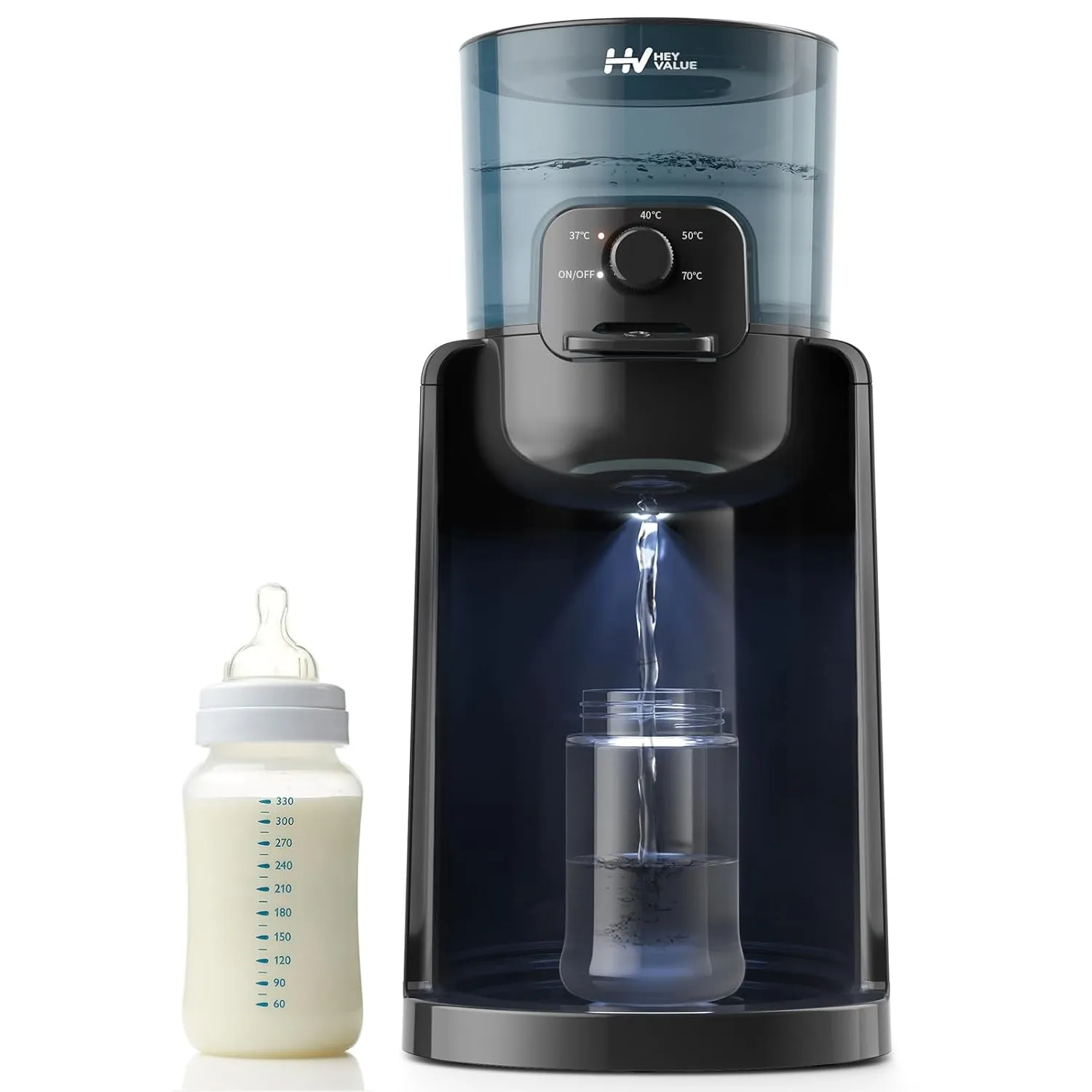 HEYVALUE Baby Flaschenzubereiter, 25 Sek. Warmwasser & Nachtlicht | Heißwasserspender für Babys, 4 Temperaturstufen, 72…