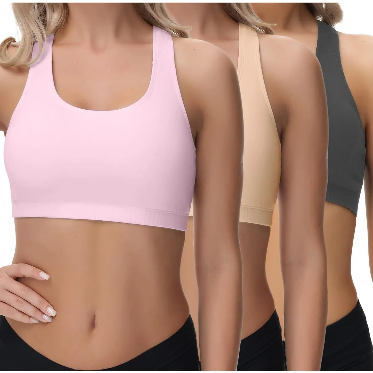 wirarpa Bustier Damen Baumwolle Ohne Bügel T-Rücken Bra Ohne Gepolstert Top Leichte Stützung 3er Pack