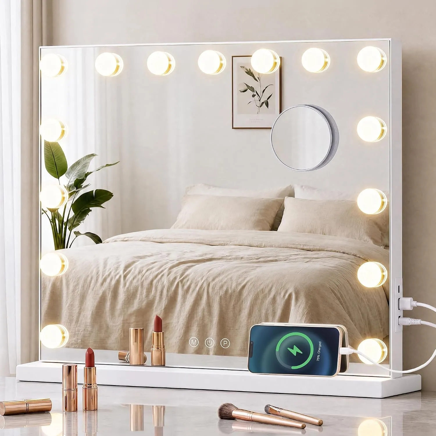 SONGMICS Hollywood Schminkspiegel mit Beleuchtung, 15 LEDs, Dimmbar