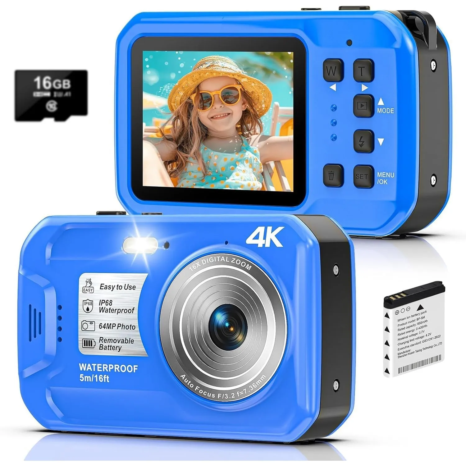 Unterwasserkamera, Yixinxin Digitalkamera wasserdichte 4K 64MP 16FT Autofokus wasserdichte Kamera zum Schnorcheln, IPS …