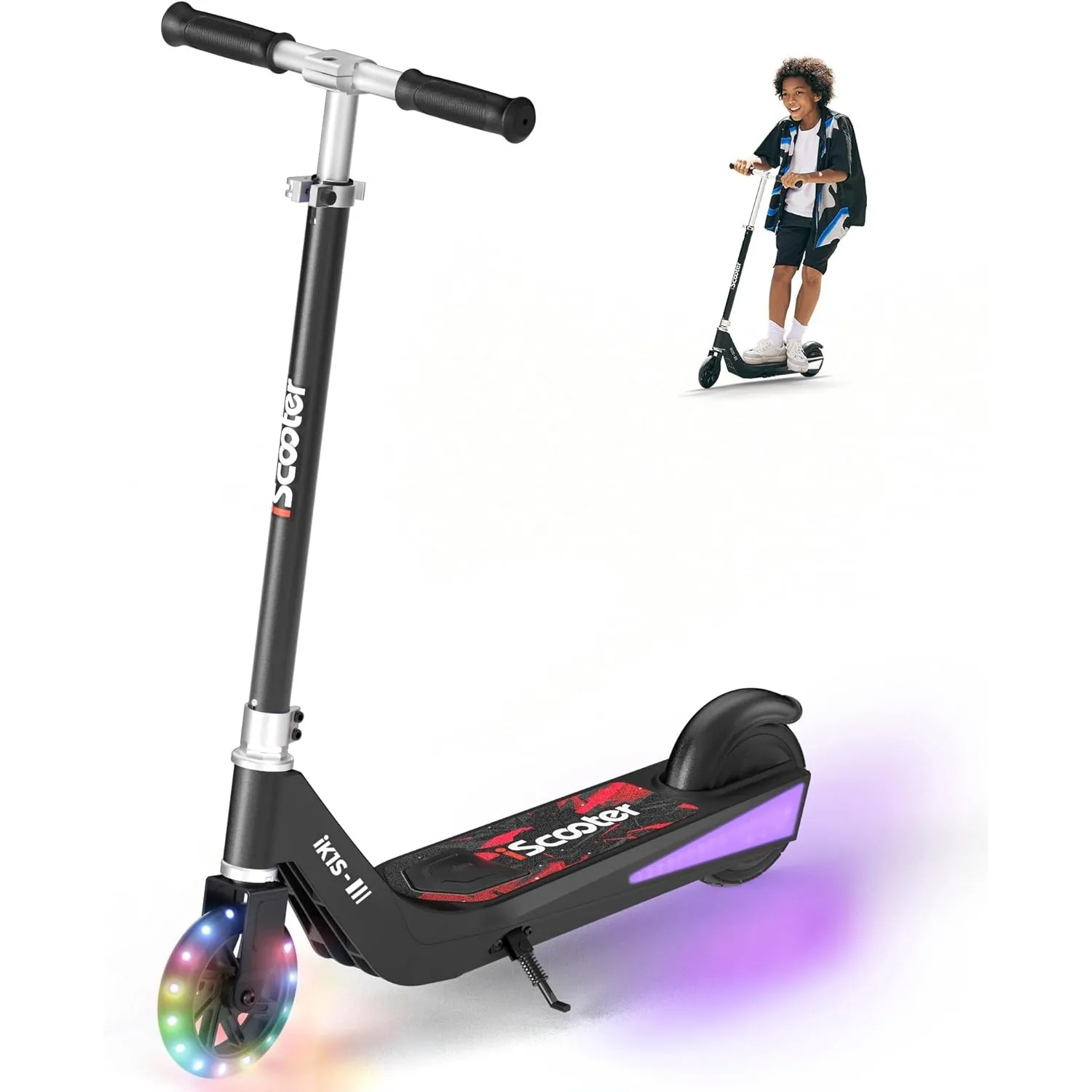 iScooter E Scooter für Kinder von 6-14 Jahren, 6.5" Musik Faltbar Elektroroller & 3 Einstellbare Hohe, 6"/5.5" Leicht K…